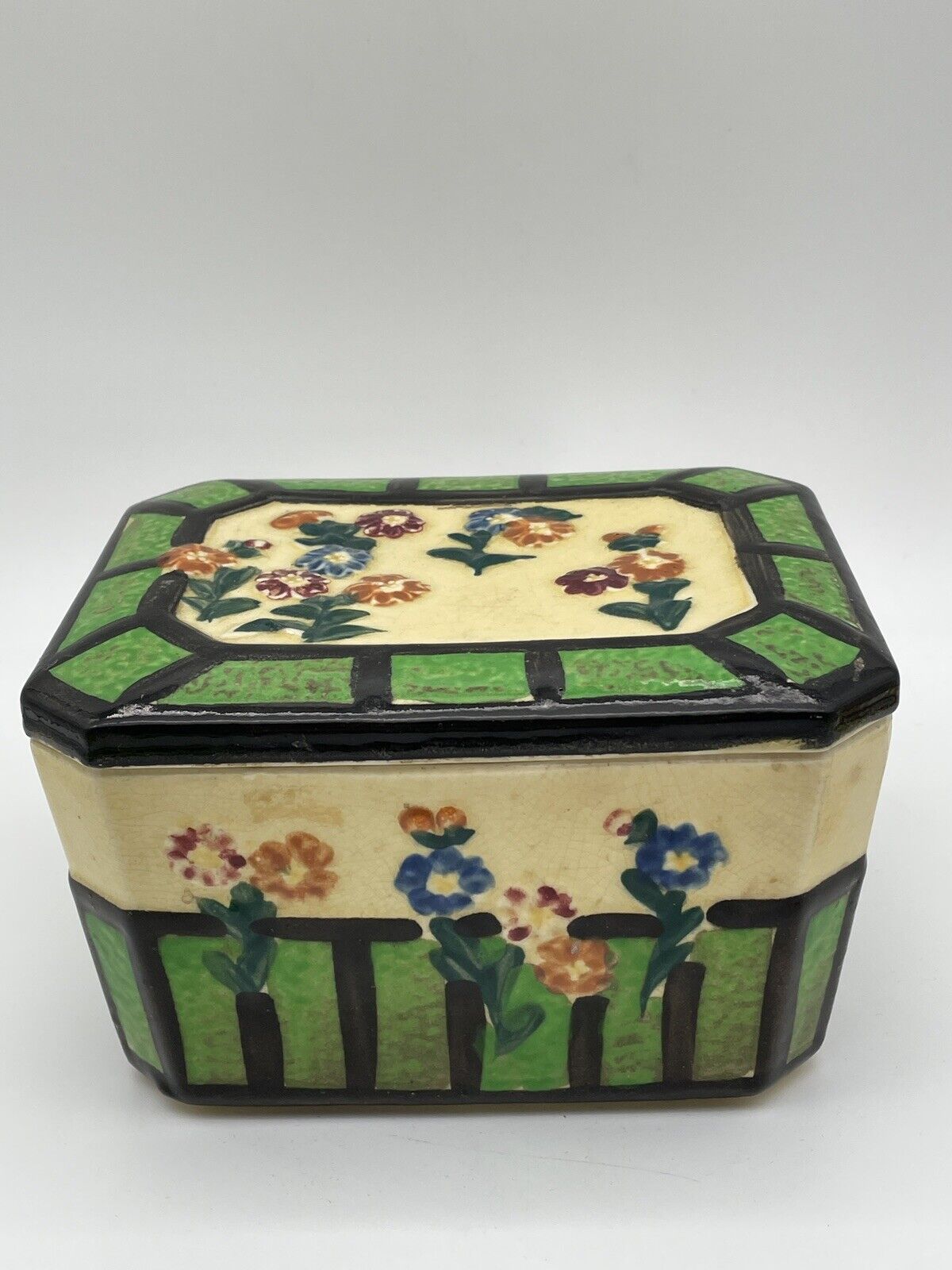 Set Of 3 Vintage Majolica Canisters Floral Design Nesting Set JAPAN