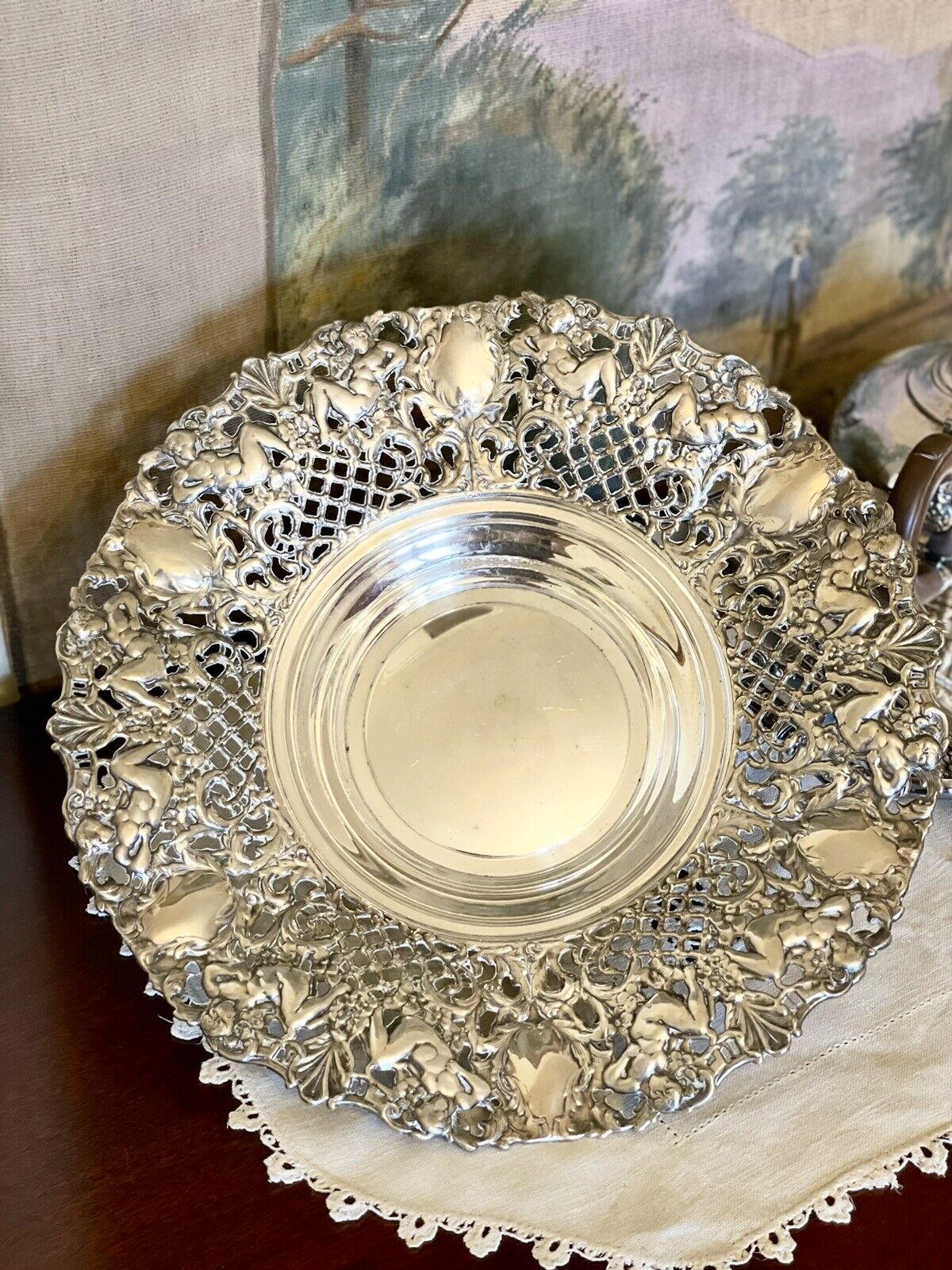 FOOTED BOWL WITH CHERUBS RETICULATED Silverplate Exquisite WA SPAIN