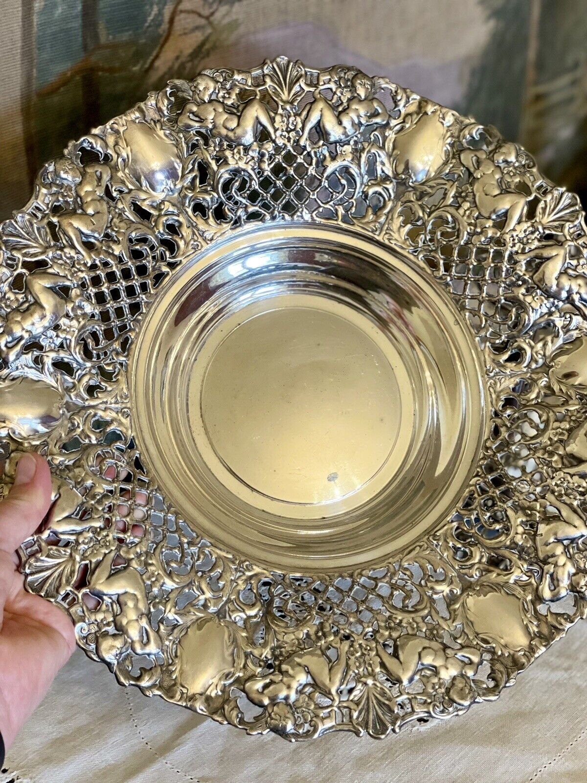 FOOTED BOWL WITH CHERUBS RETICULATED Silverplate Exquisite WA SPAIN