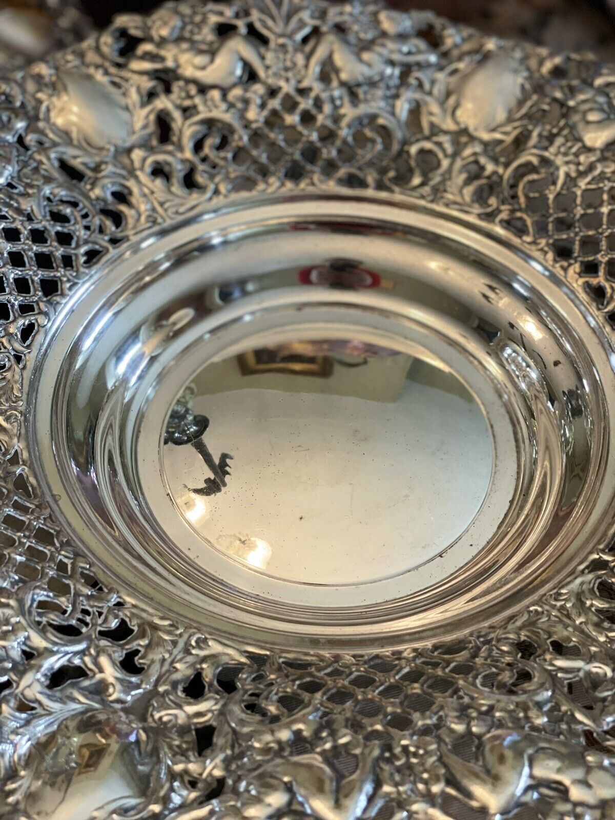 FOOTED BOWL WITH CHERUBS RETICULATED Silverplate Exquisite WA SPAIN