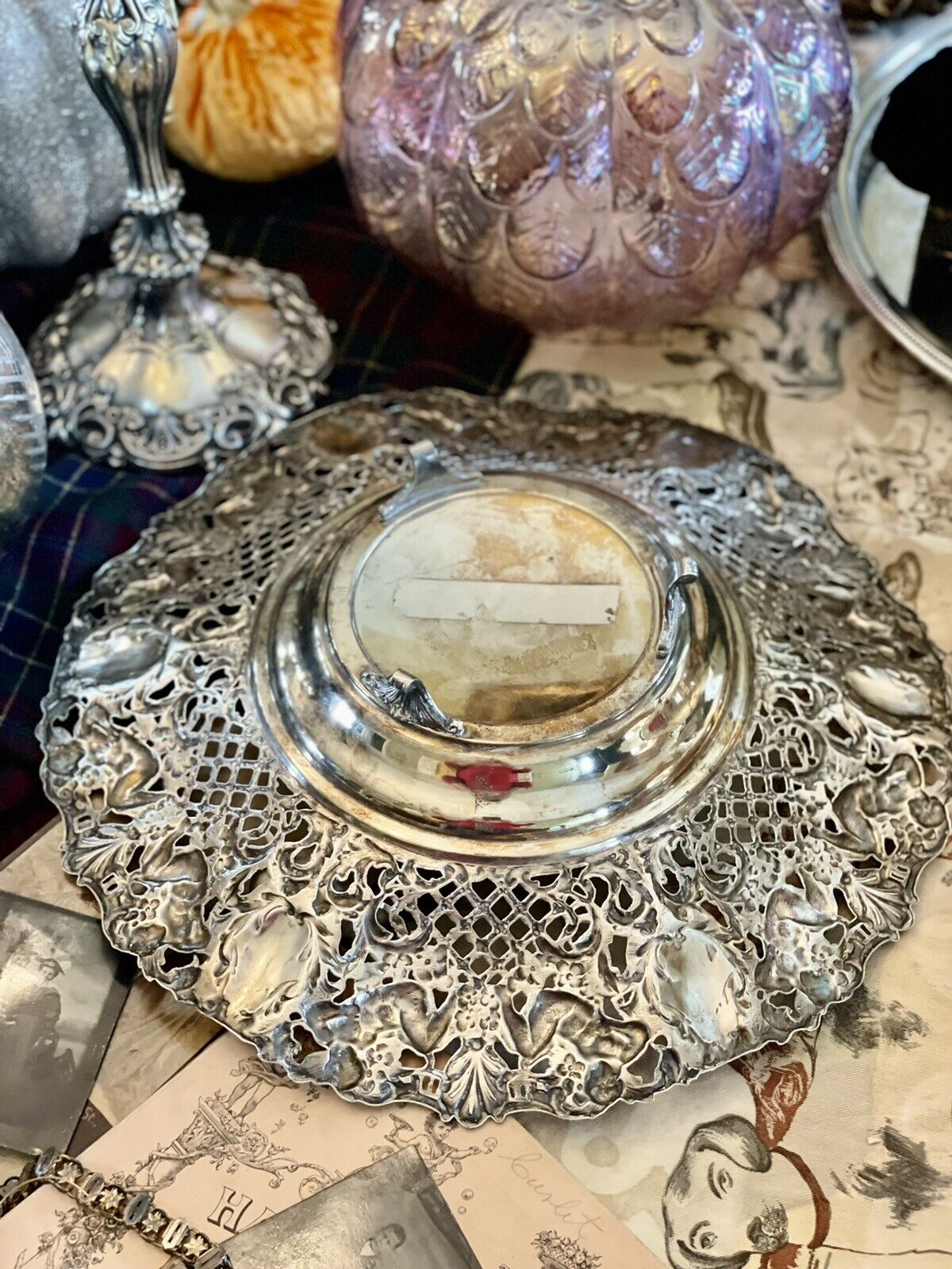 FOOTED BOWL WITH CHERUBS RETICULATED Silverplate Exquisite WA SPAIN