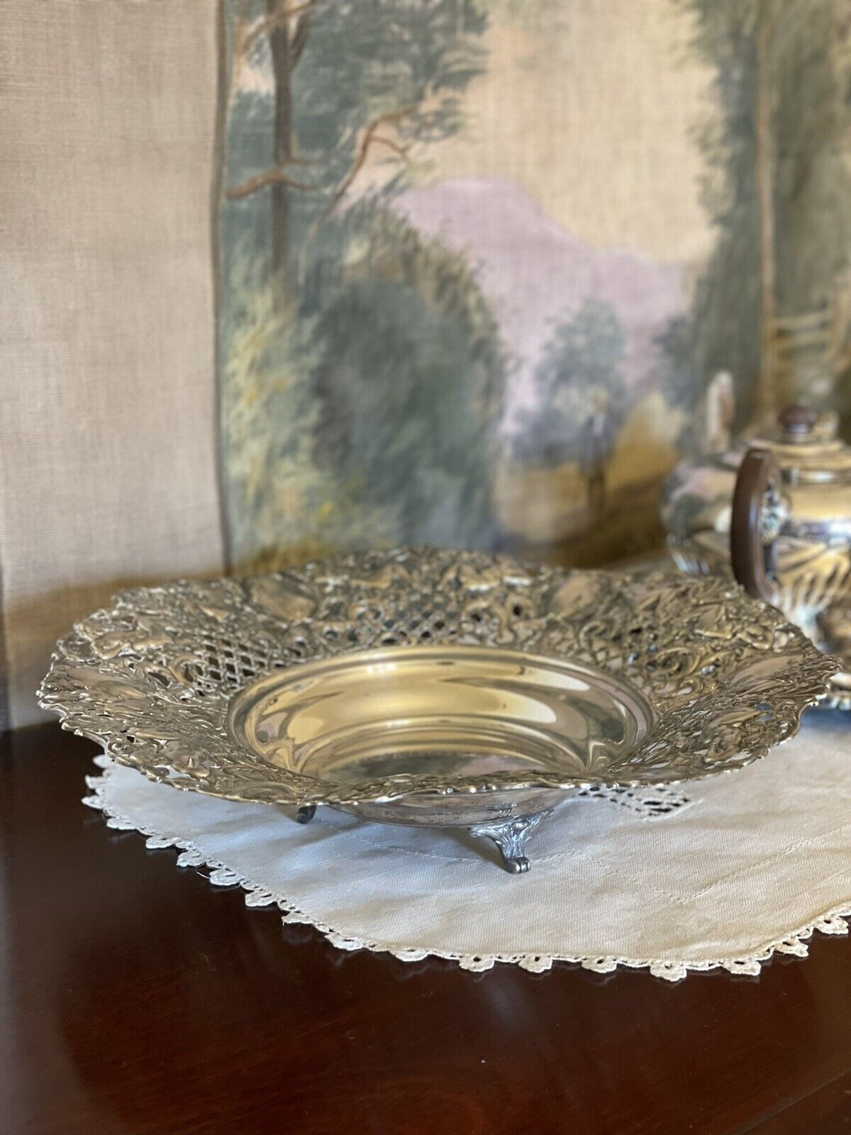 FOOTED BOWL WITH CHERUBS RETICULATED Silverplate Exquisite WA SPAIN