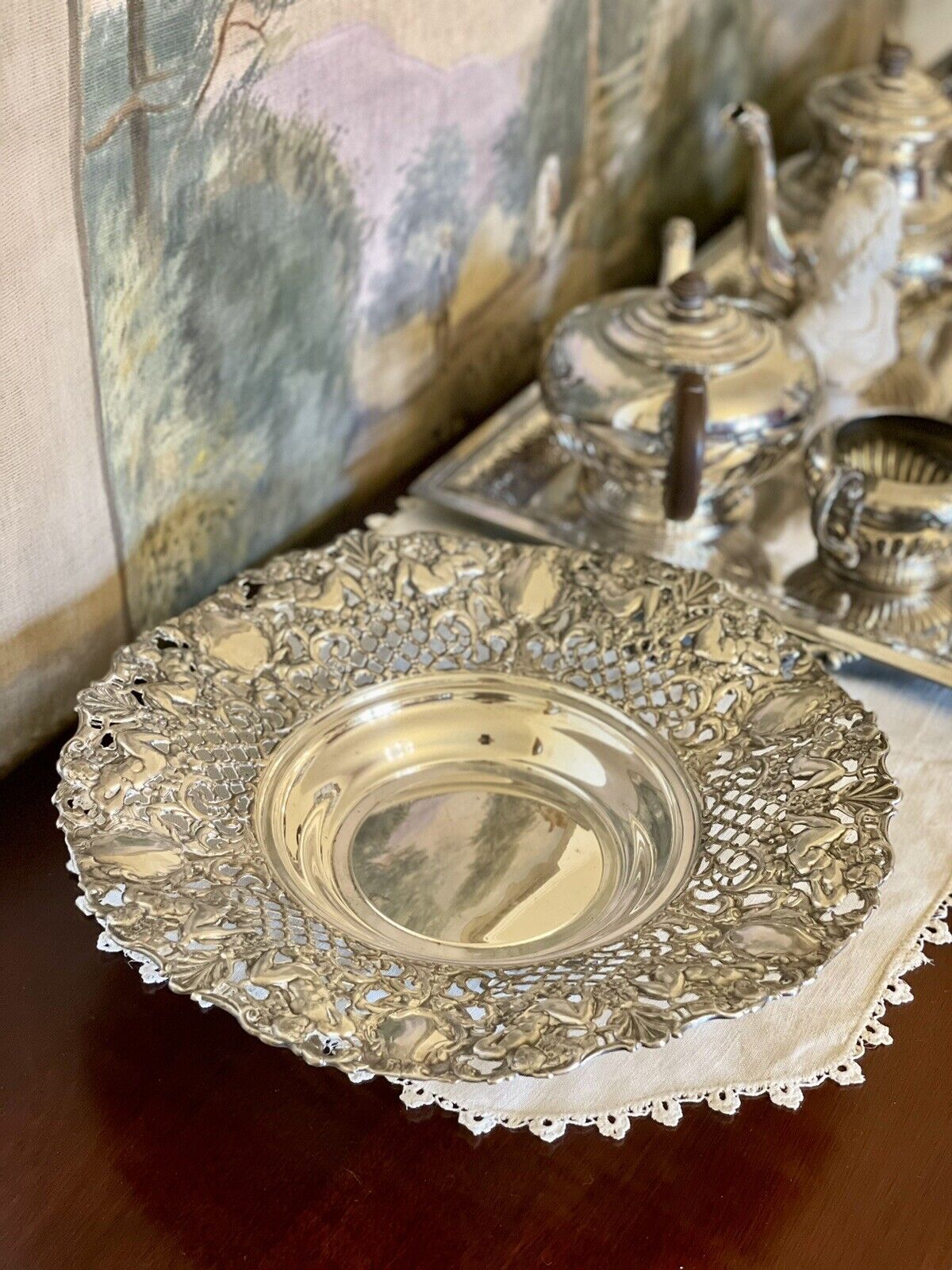 FOOTED BOWL WITH CHERUBS RETICULATED Silverplate Exquisite WA SPAIN