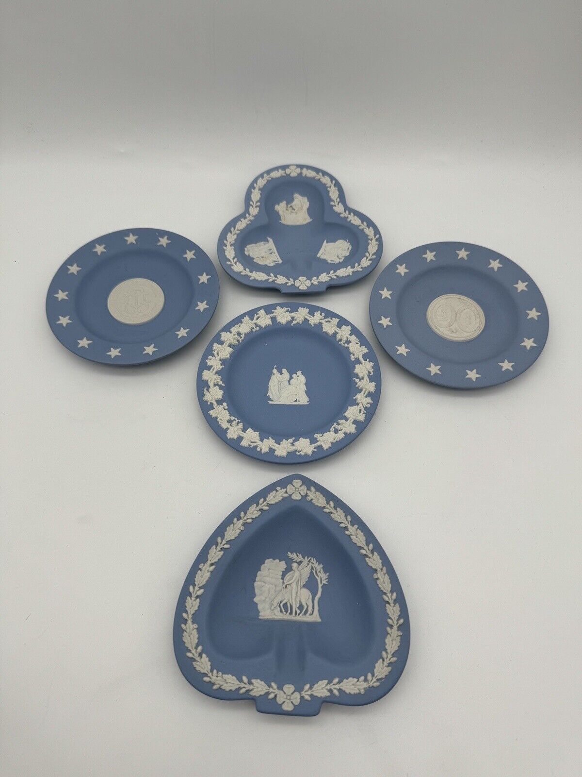 BLue Wedgwood Jasperware Lot Of 5 Trinket Dishes & Ashtrays