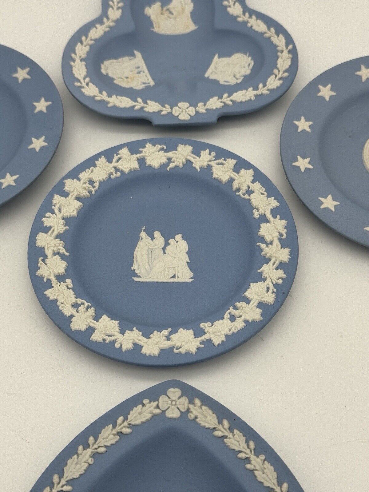 BLue Wedgwood Jasperware Lot Of 5 Trinket Dishes & Ashtrays