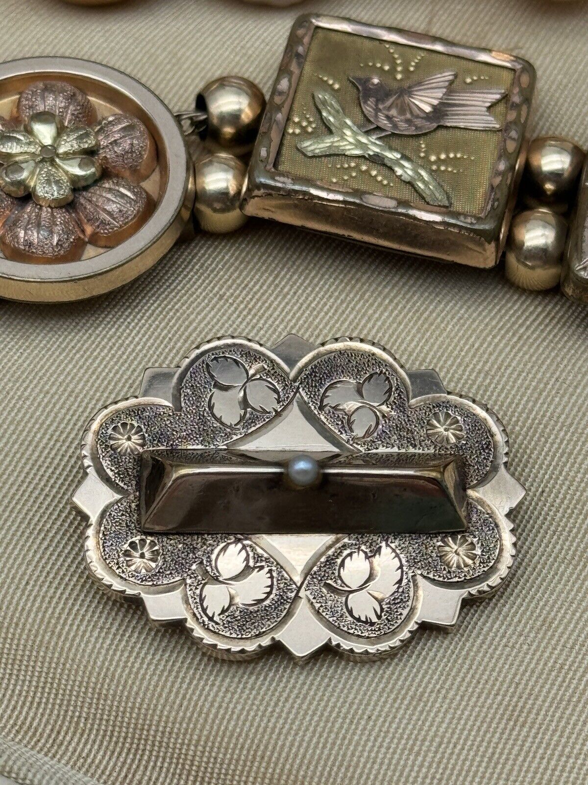 Antique Victorian Gold Brooch Pendant Seed Pearl 10kt Gold Tested