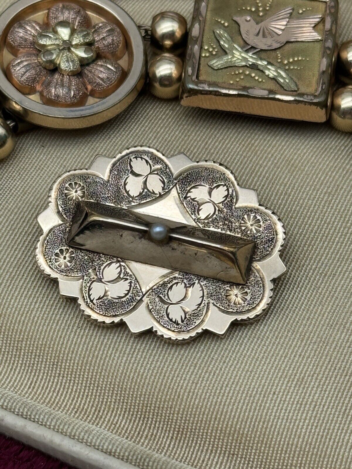 Antique Victorian Gold Brooch Pendant Seed Pearl 10kt Gold Tested