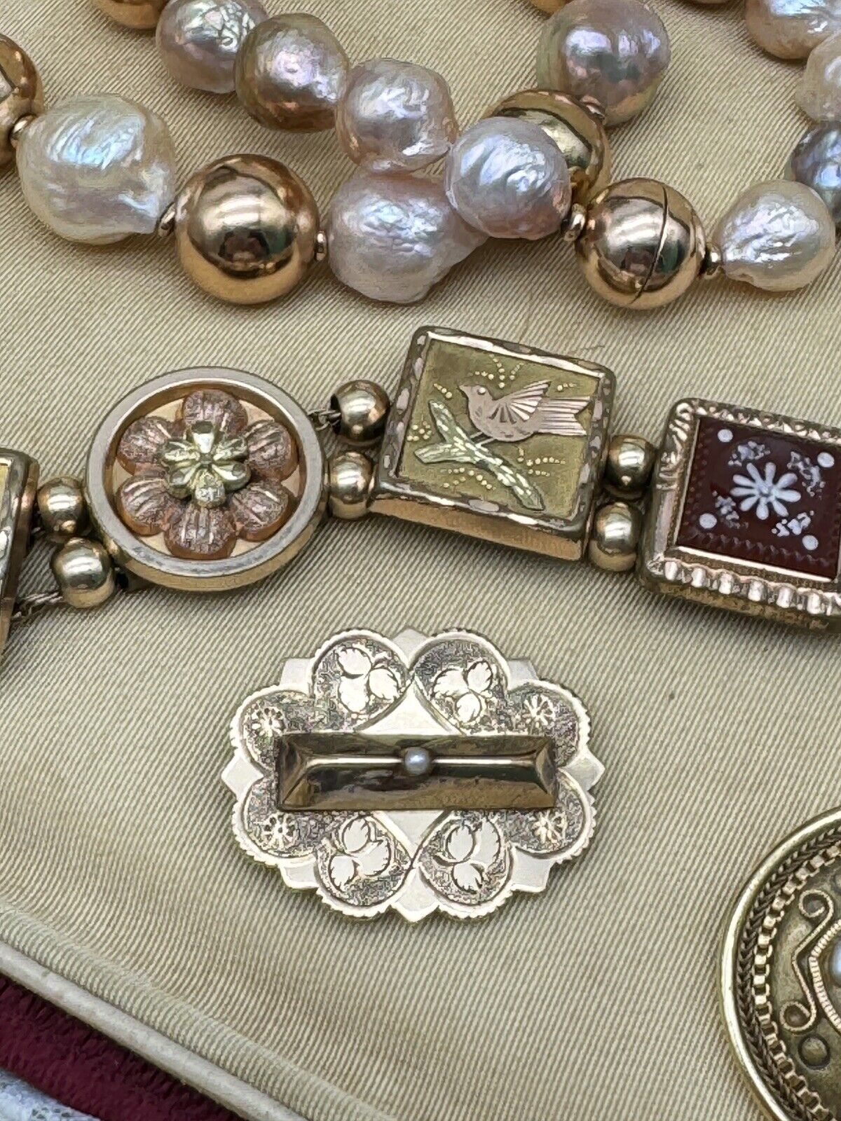 Antique Victorian Gold Brooch Pendant Seed Pearl 10kt Gold Tested