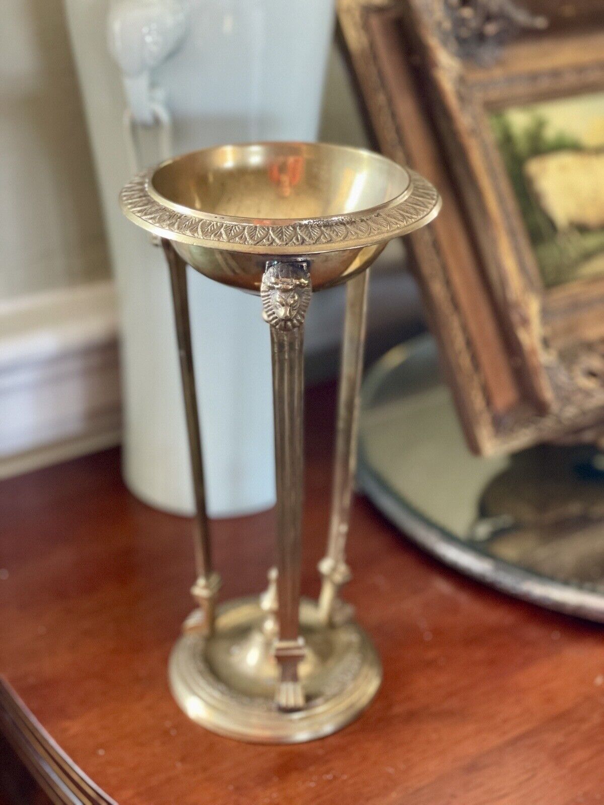 Vintage Victorian Style Brass Candle Holder Lions Head Design