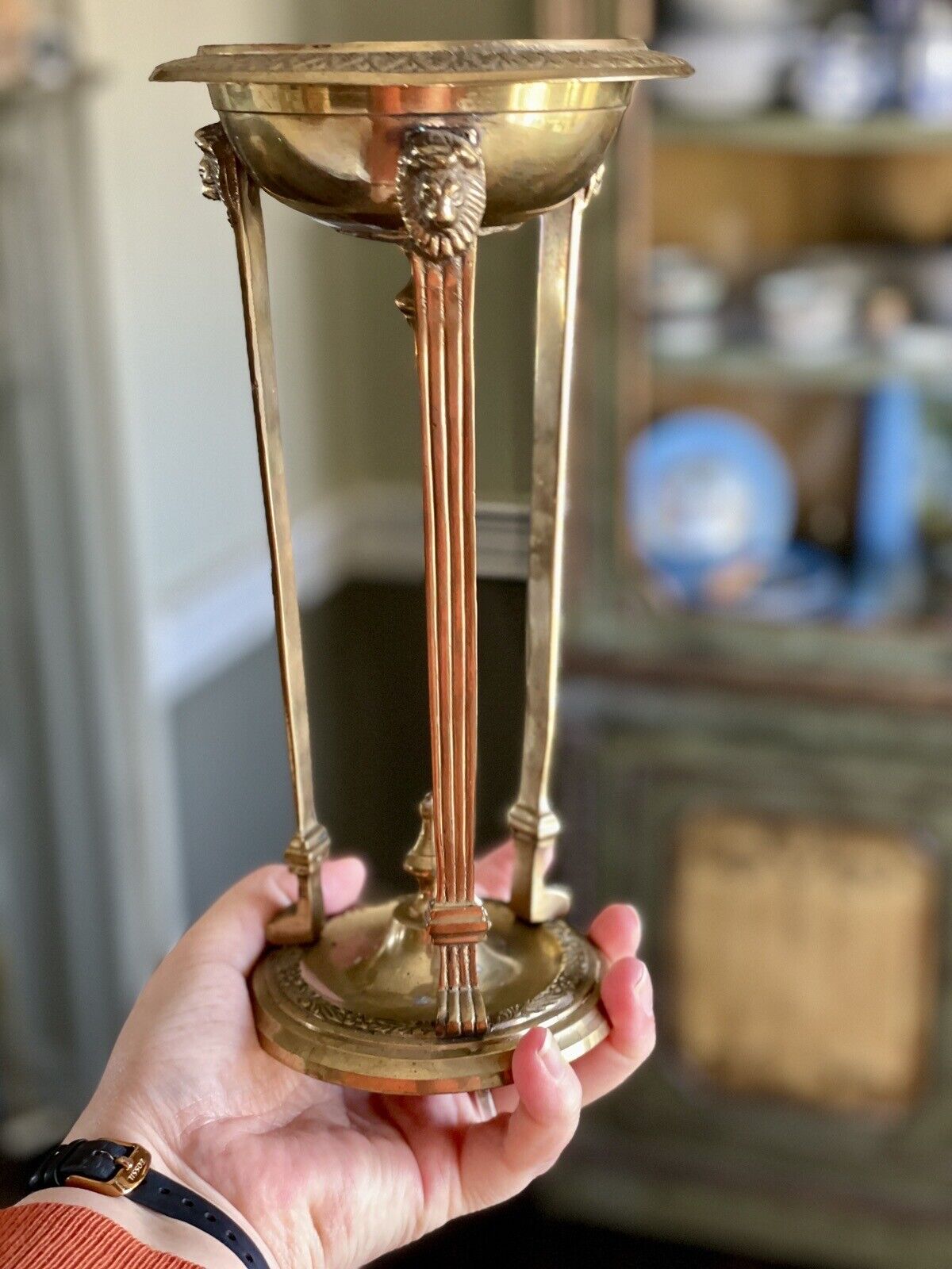 Vintage Victorian Style Brass Candle Holder Lions Head Design