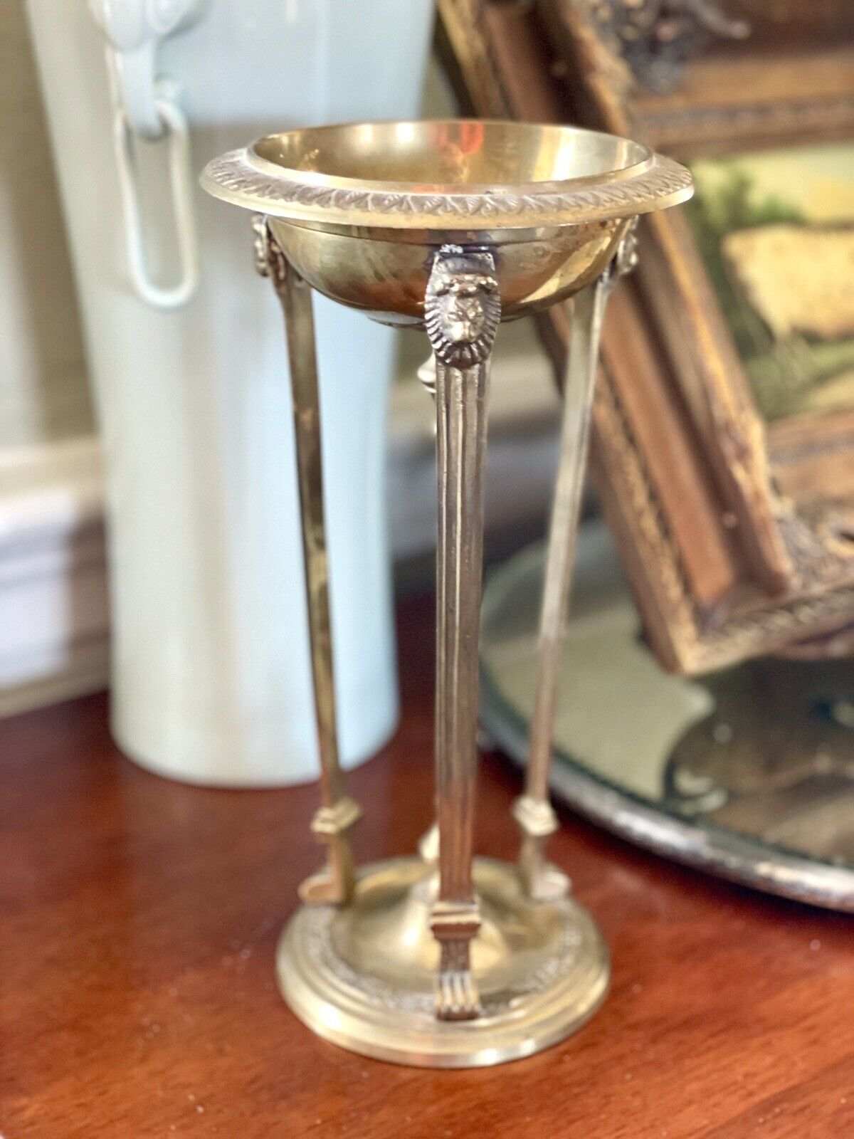 Vintage Victorian Style Brass Candle Holder Lions Head Design