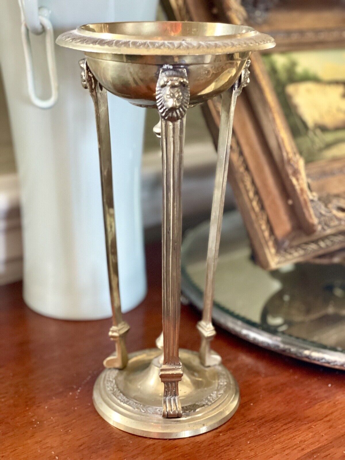 Vintage Victorian Style Brass Candle Holder Lions Head Design