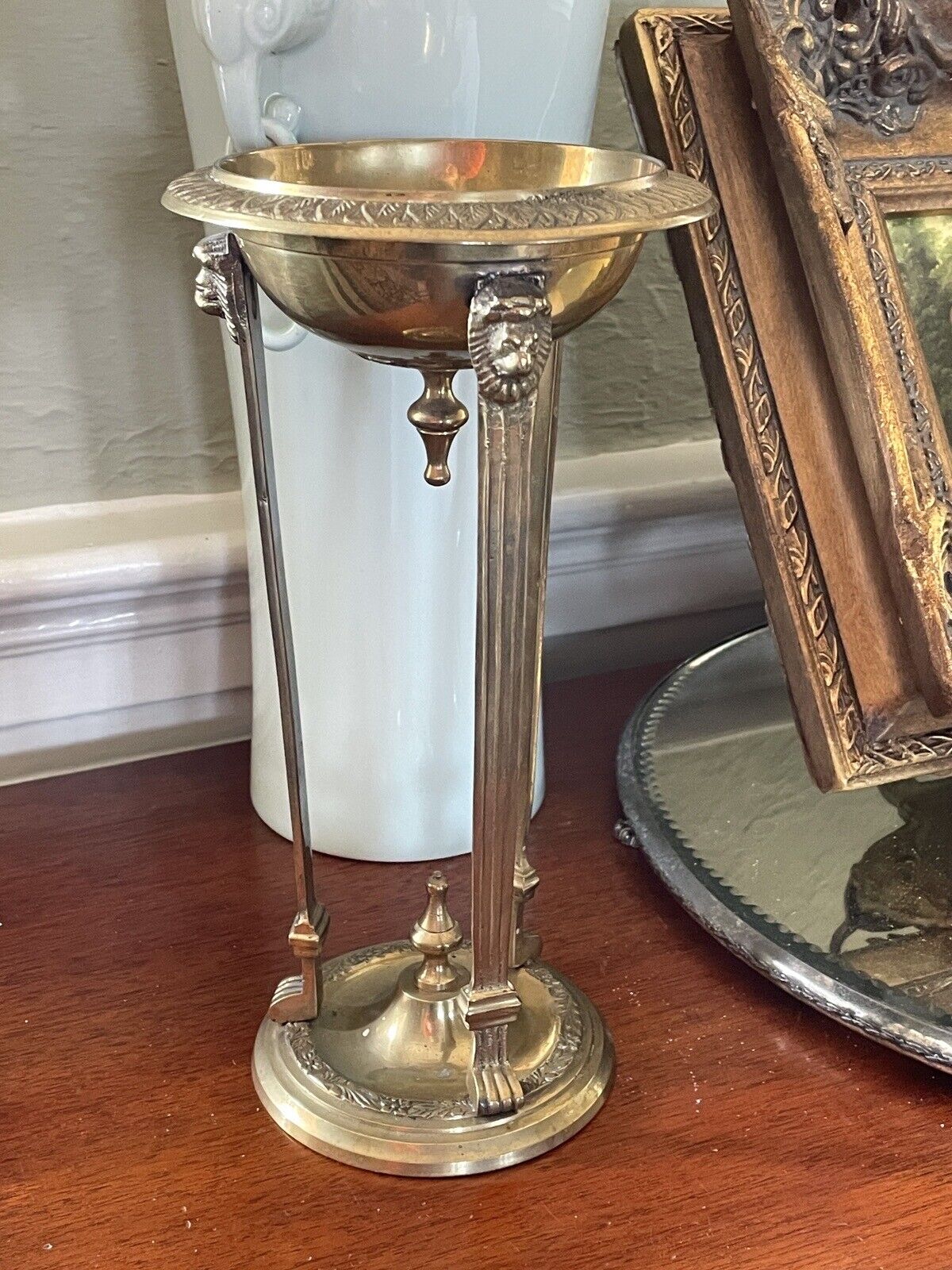 Vintage Victorian Style Brass Candle Holder Lions Head Design