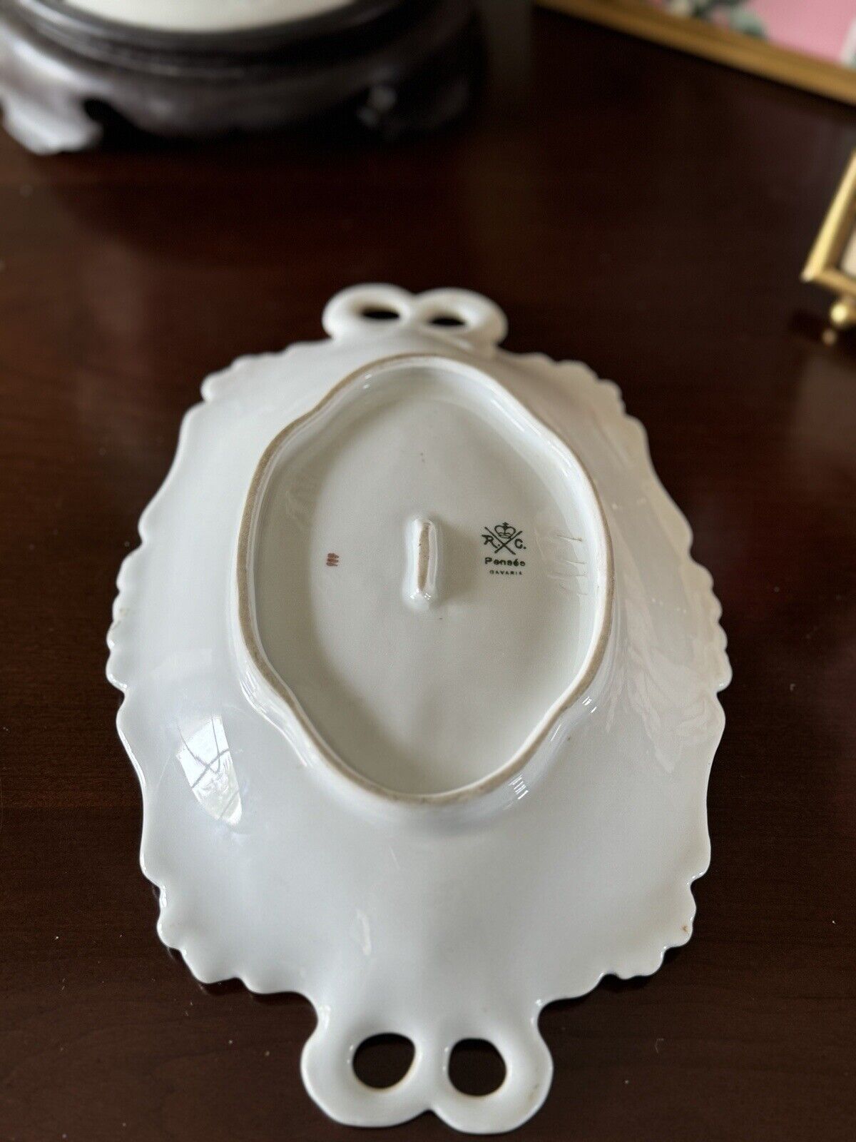 Antique Trinket Dish Porcelain Iris Floral Pattern Handle by Rosenthal