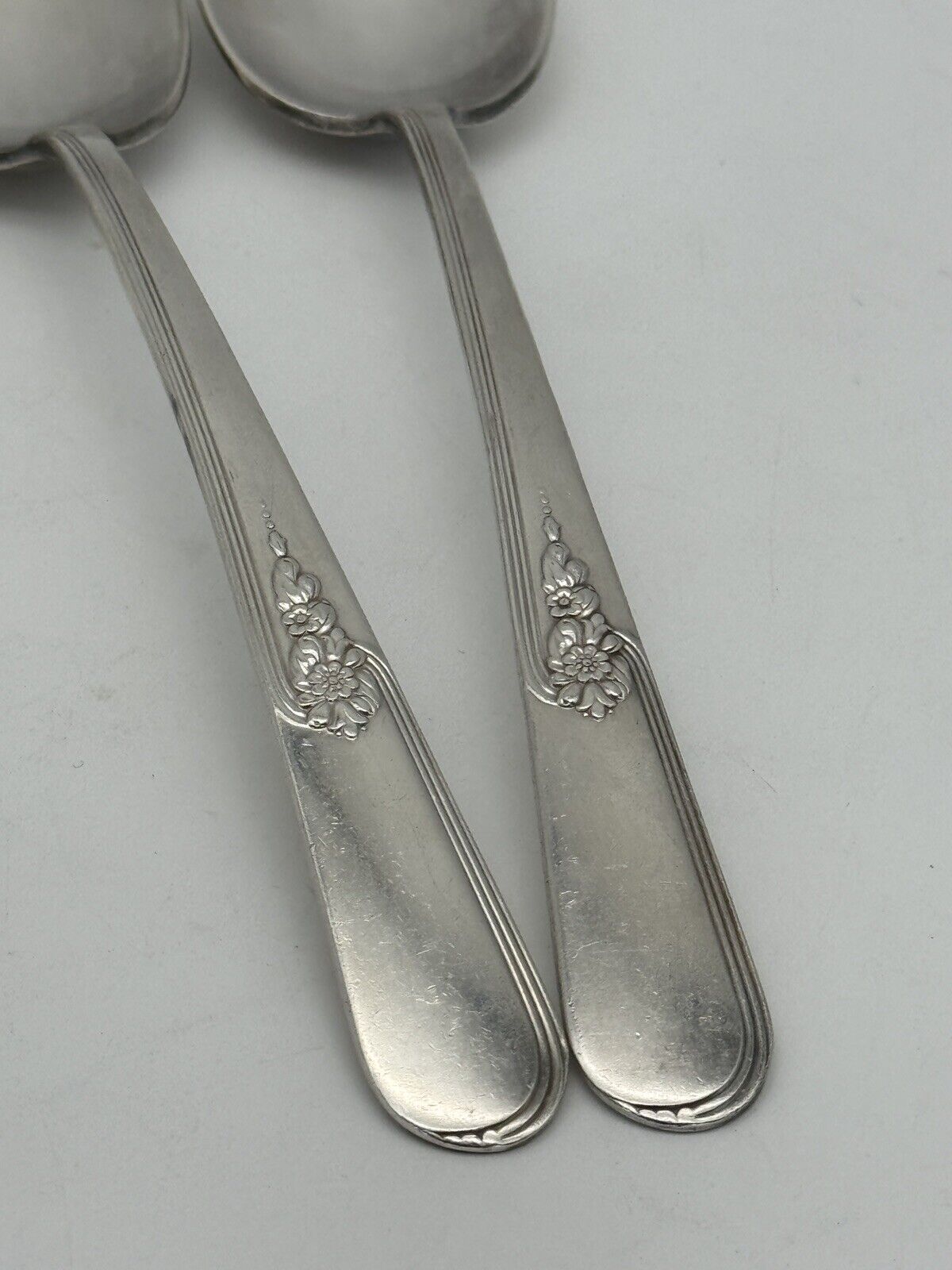 2 Vintage Silverplate Holmes & Edward’s IS Serving Spoons Circa 8.5”l