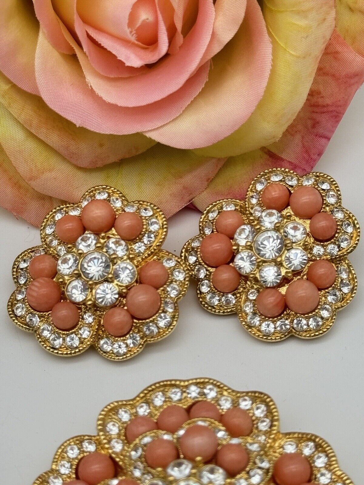 CAMROSE & KROSS Jackie Kennedy Jewelry Set Faux Coral Brooch Earrings JBK Estate Find