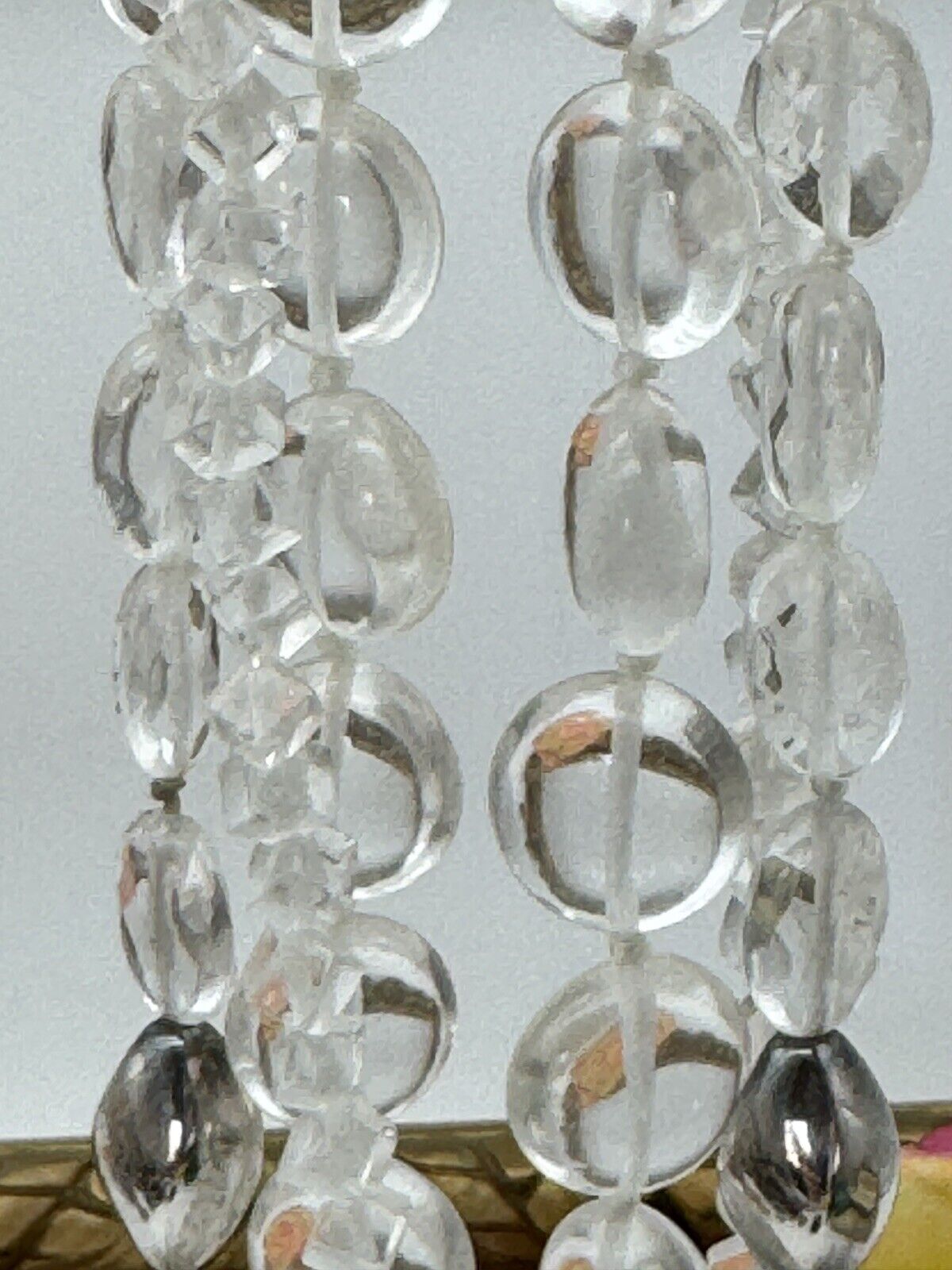 VTG 3 Strand Clear Glass Pool Of Light STYLE Silvertone Accent Beads 18” + 2”