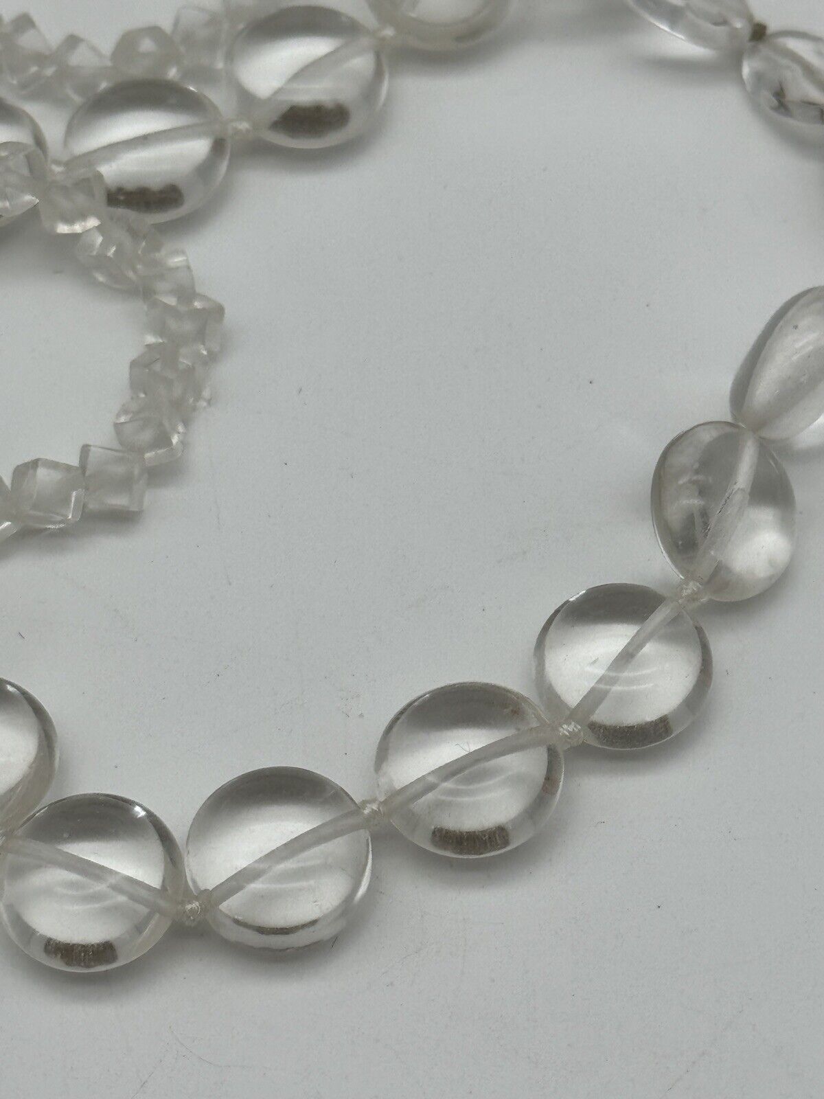 VTG 3 Strand Clear Glass Pool Of Light STYLE Silvertone Accent Beads 18” + 2”
