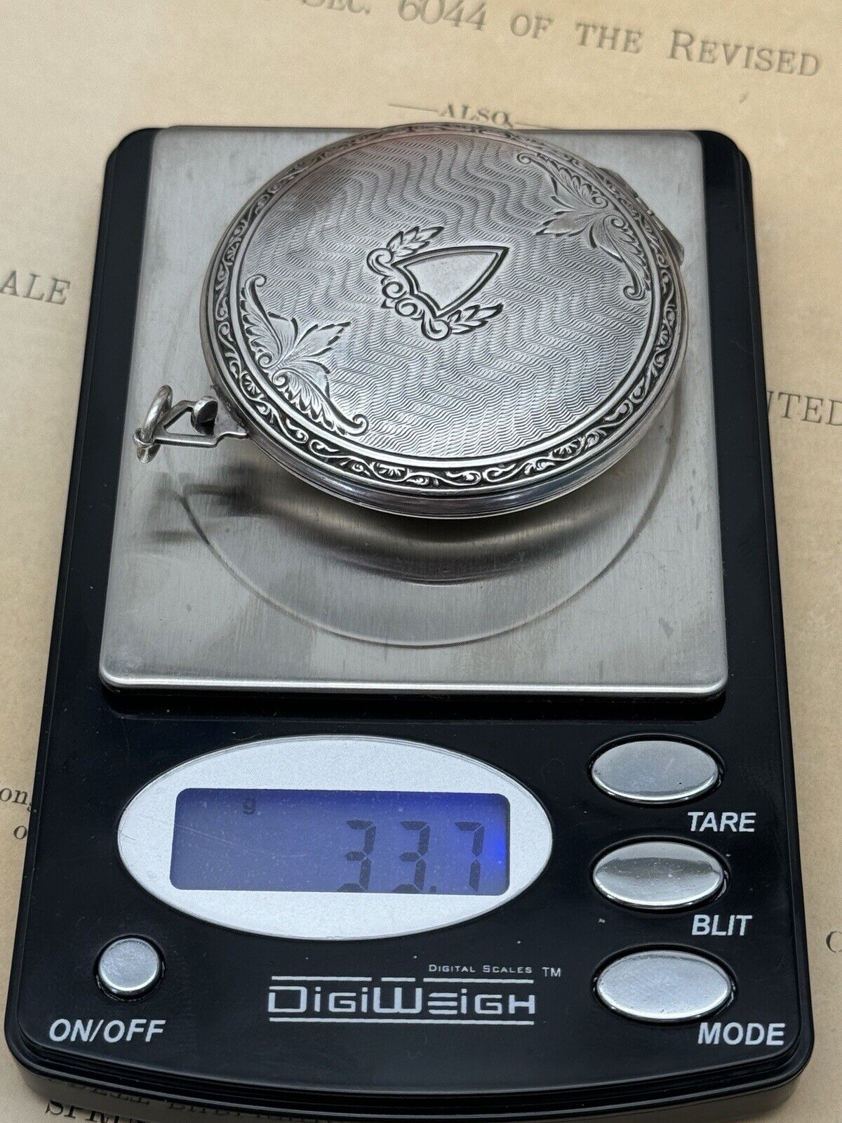 O.E.S Locket Pocket Watch Style Sterling Inscribed Mar 19. 25 Etc.