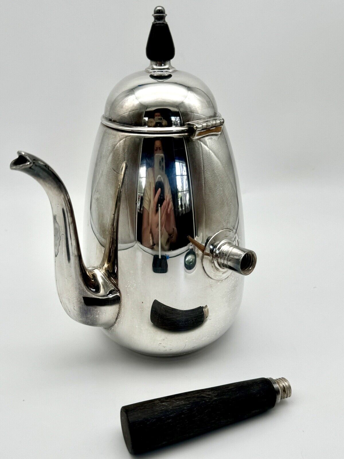 Vintage FB Rogers Silver Co Silver Plated Wood Handle Coffee Chocolate Pot