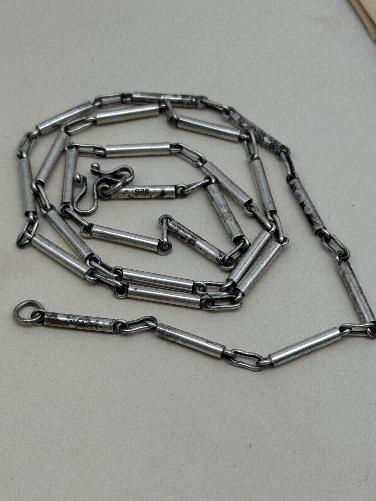 Vintage Bar Link Pocket Watch Style Necklace 925 Sterling 28” ESTATE FIND