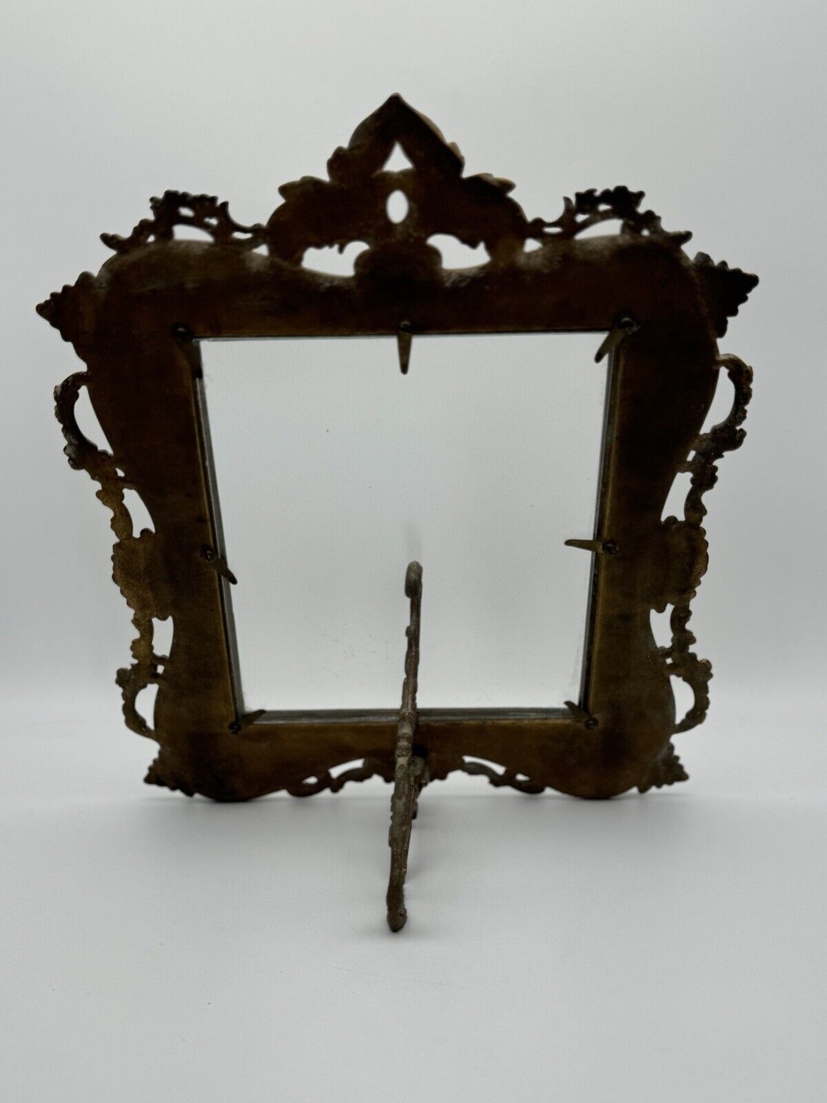 Antique NATIONAL BRASS & IRON WORKS Picture Or Mirror Frame with Stand & New Glass