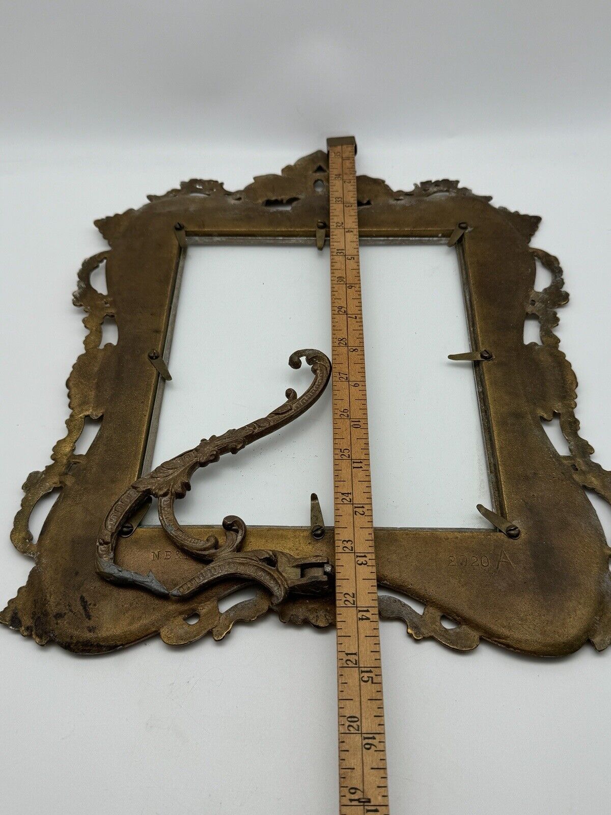 Antique NATIONAL BRASS & IRON WORKS Picture Or Mirror Frame with Stand & New Glass
