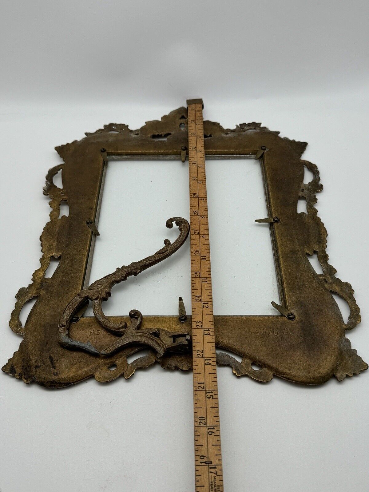 Antique NATIONAL BRASS & IRON WORKS Picture Or Mirror Frame with Stand & New Glass