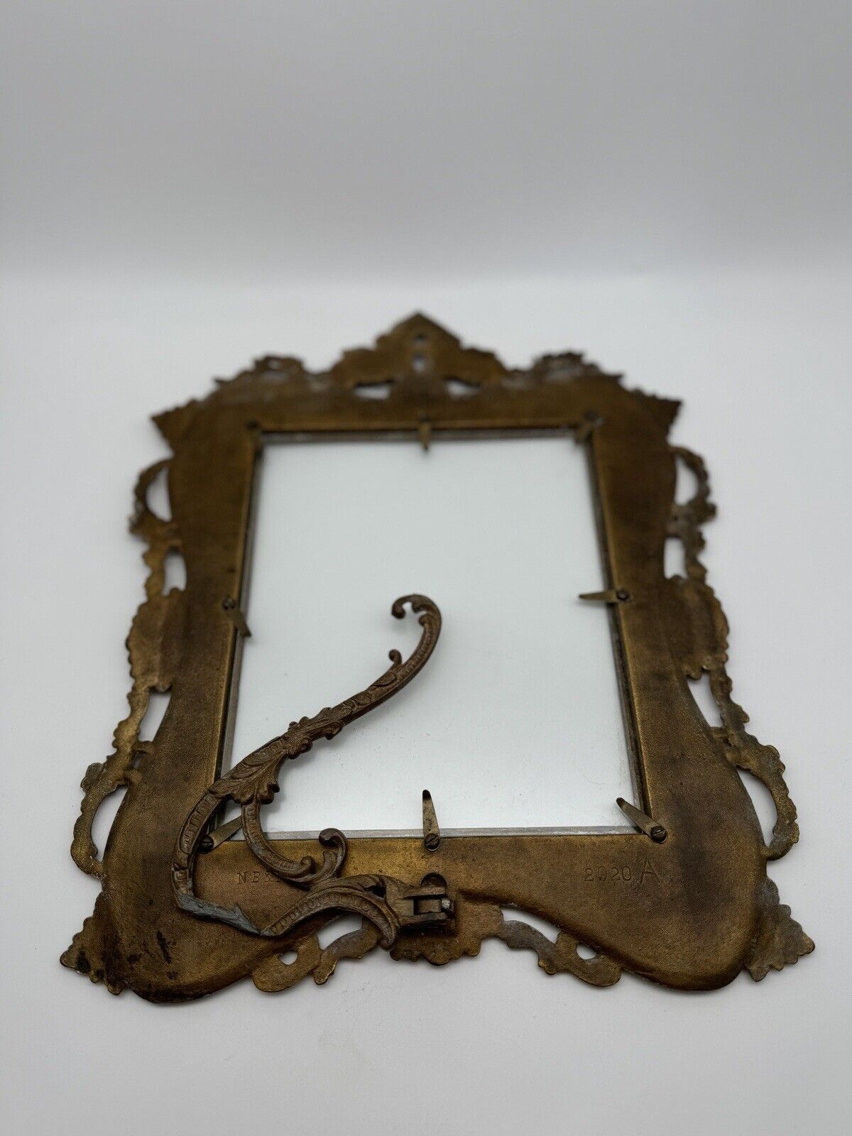 Antique NATIONAL BRASS & IRON WORKS Picture Or Mirror Frame with Stand & New Glass