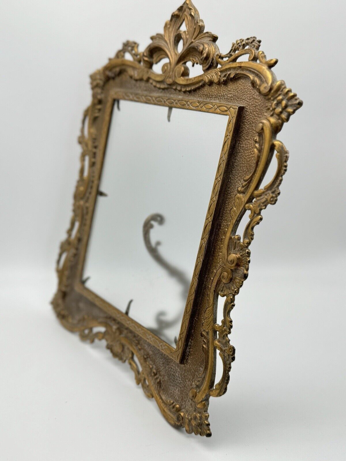 Antique NATIONAL BRASS & IRON WORKS Picture Or Mirror Frame with Stand & New Glass