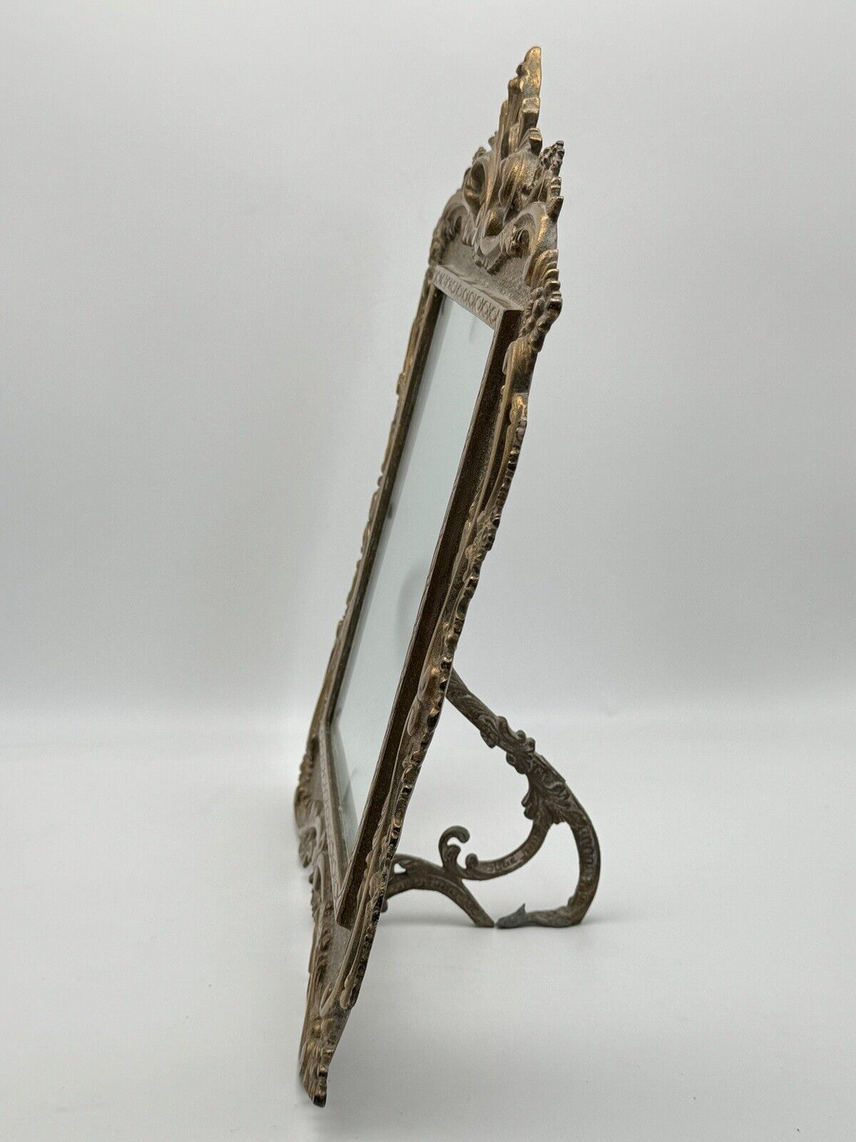Antique NATIONAL BRASS & IRON WORKS Picture Or Mirror Frame with Stand & New Glass