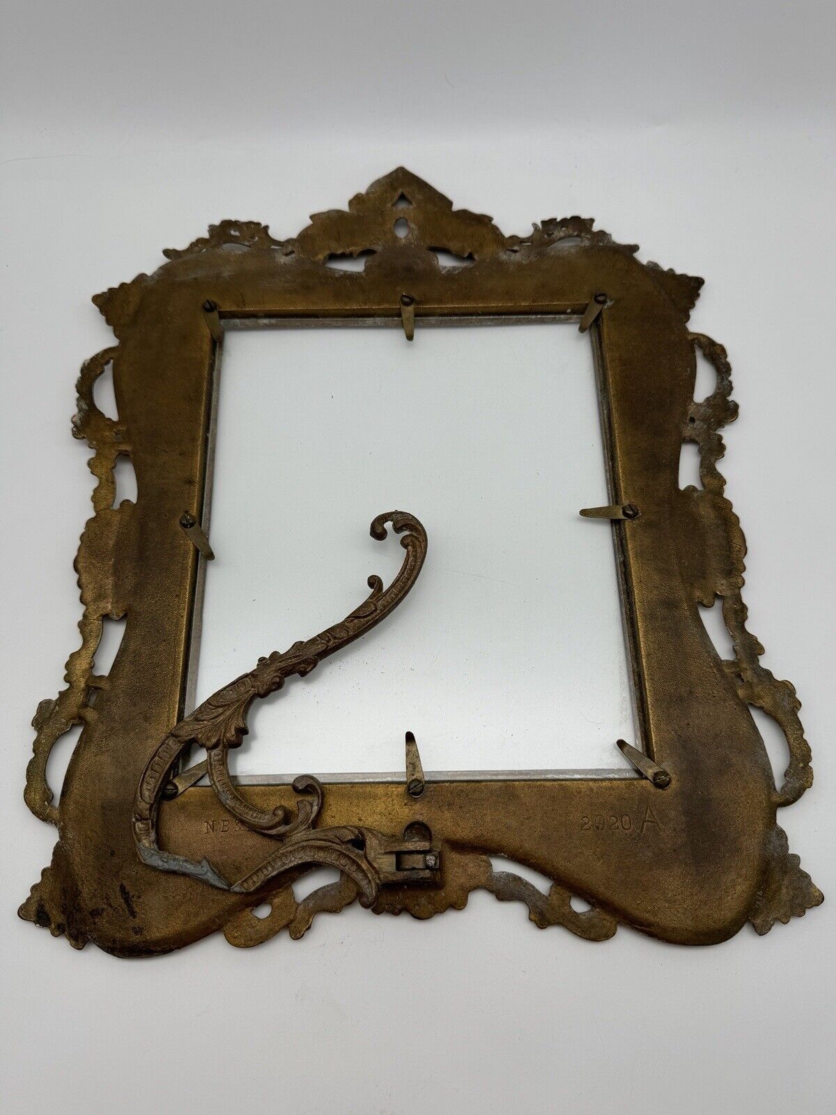 Antique NATIONAL BRASS & IRON WORKS Picture Or Mirror Frame with Stand & New Glass