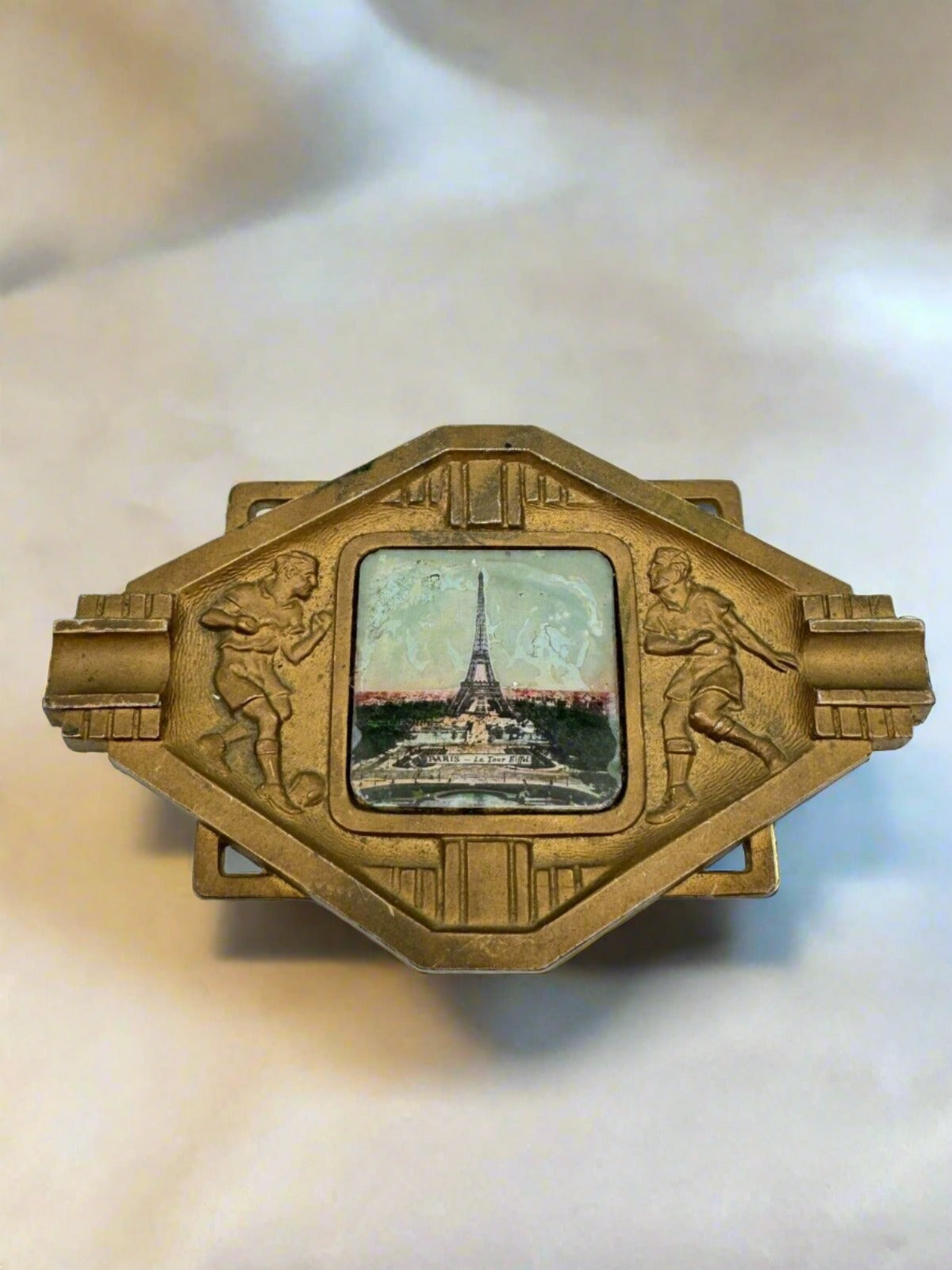 ART DECO Paris Sports Memorabilia Soccer “Football” Ashtray With Eiffel Tower