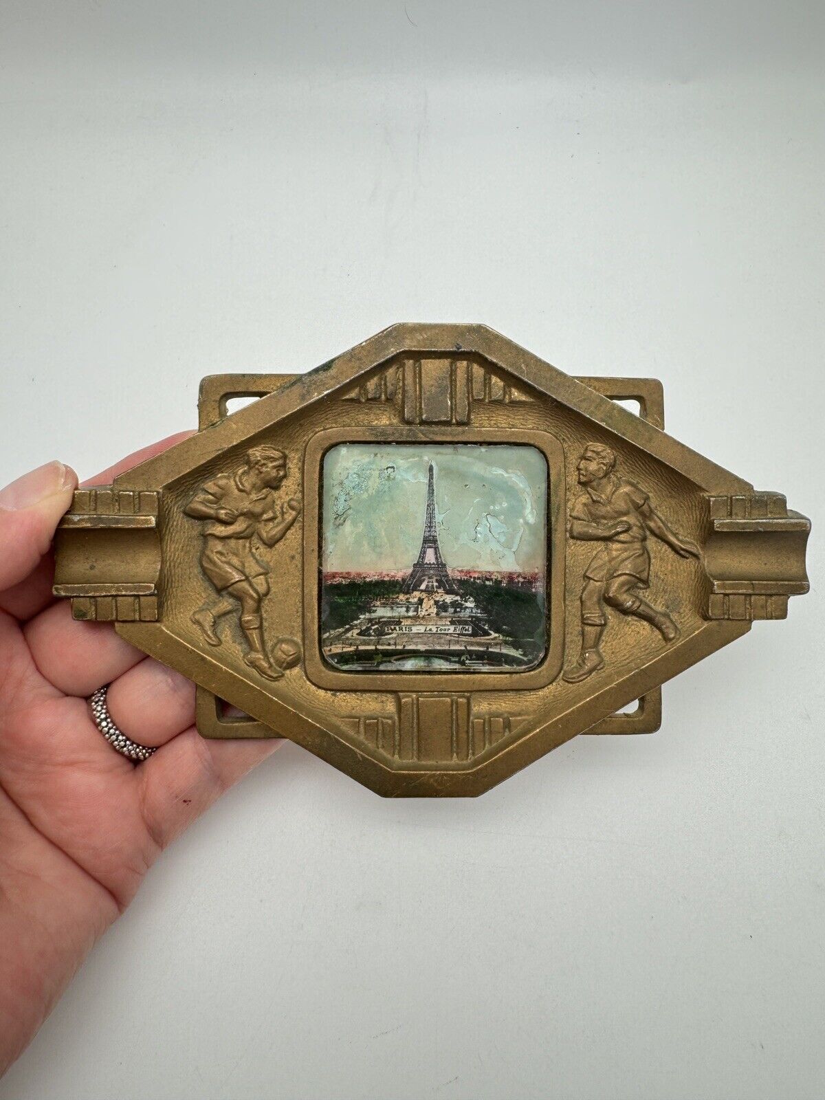 ART DECO Paris Sports Memorabilia Soccer “Football” Ashtray With Eiffel Tower