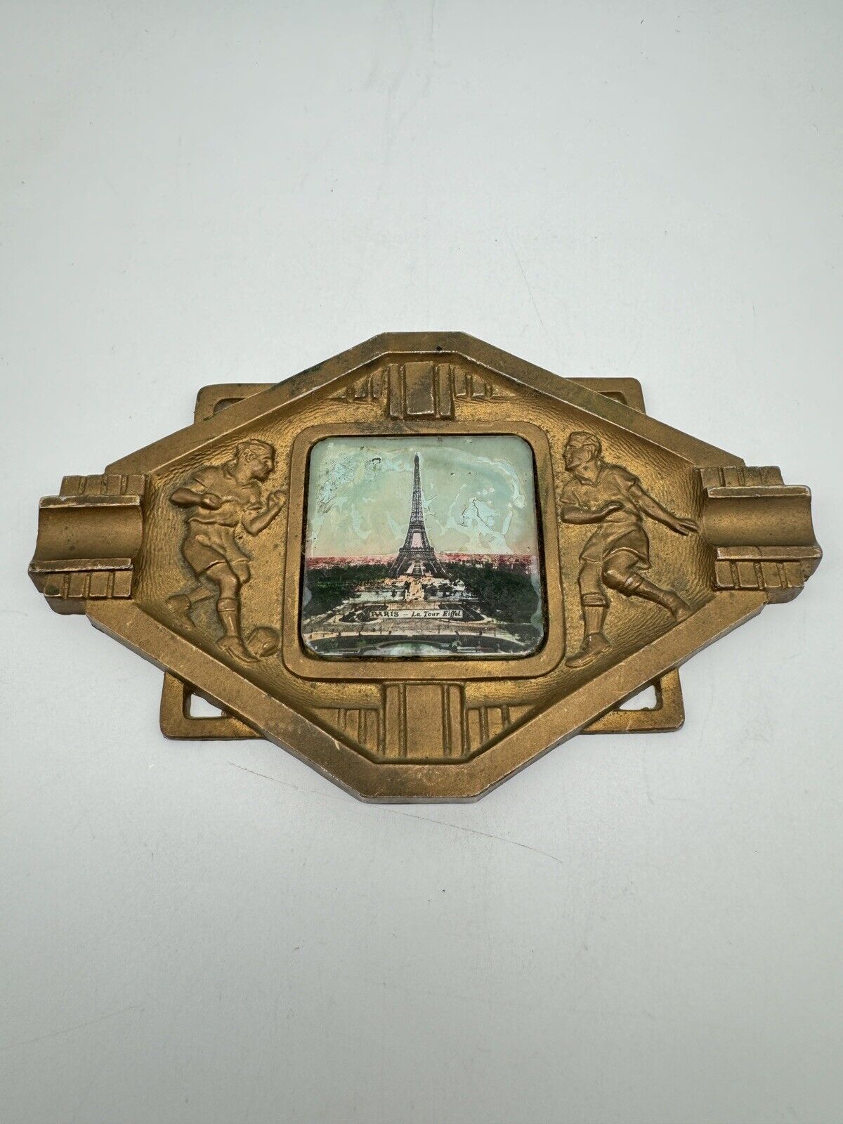 ART DECO Paris Sports Memorabilia Soccer “Football” Ashtray With Eiffel Tower