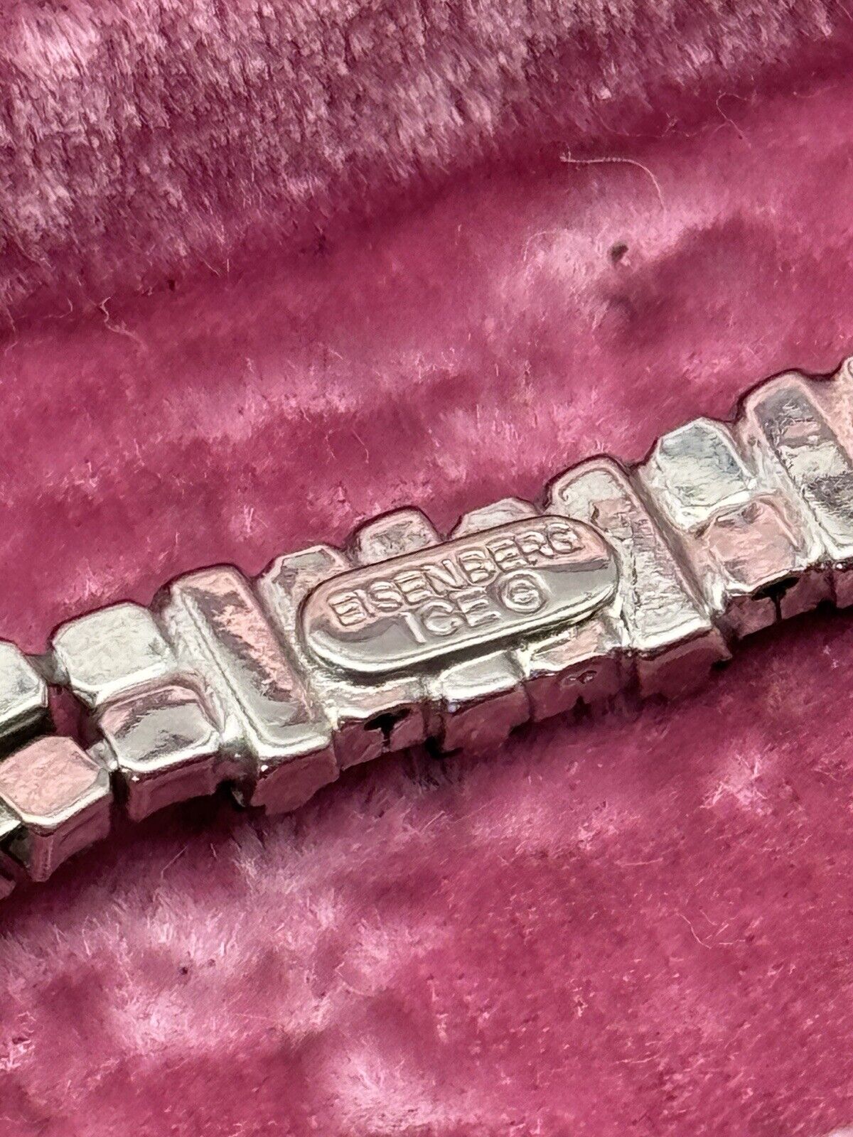 Vintage SIGNED Eisenberg Ice Tennis Bracelet Clear & Blue Rhinestone Circa 7”