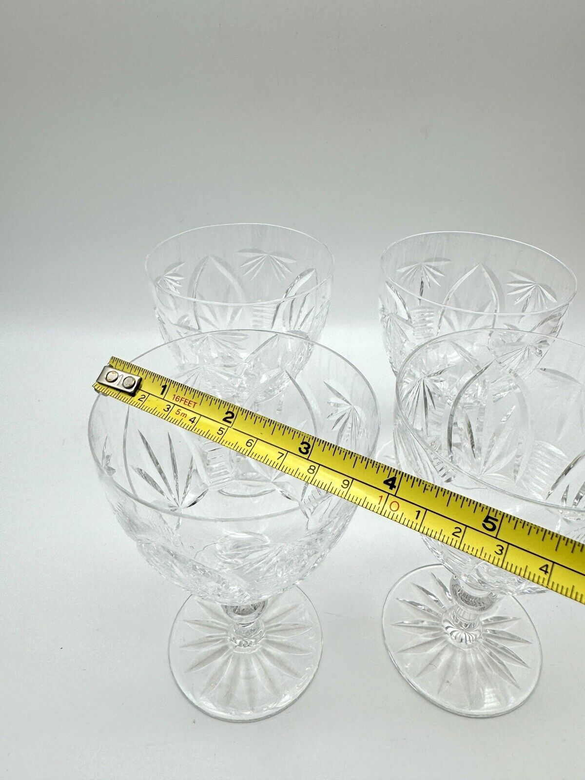 Webb Corbett Gothic Fan Cut Stemmed Cut Foot Circa 5 3/8” Blown Glass Set Of 4