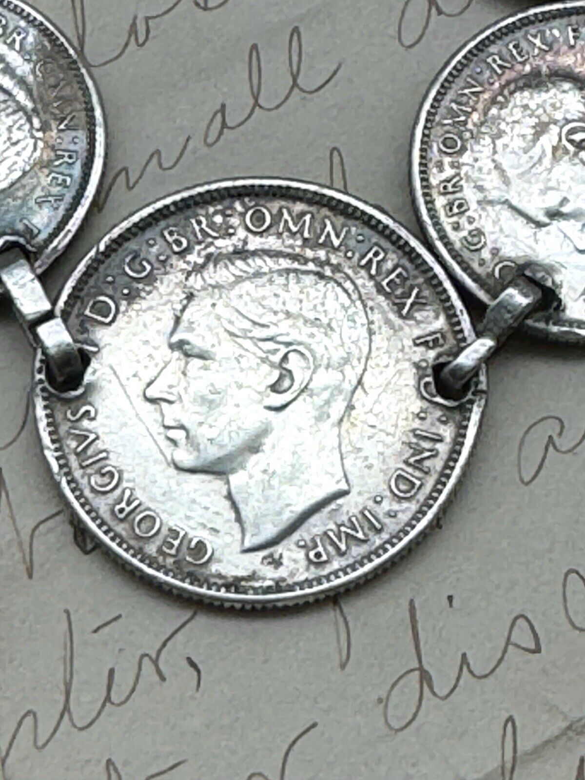 Vintage AUSTRALIA 1943 FLORIN Sterling Coin Bracelet Marked Sterling 7 Coins 7”