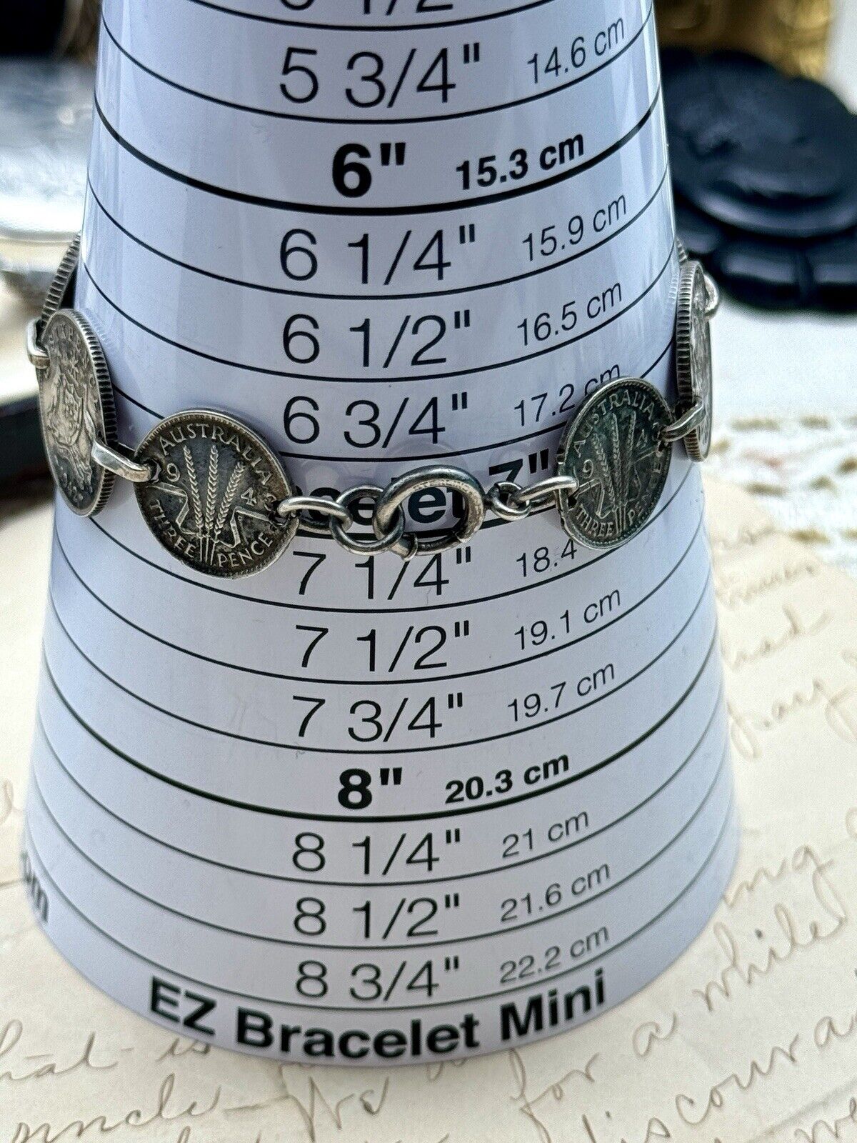 Vintage AUSTRALIA 1943 FLORIN Sterling Coin Bracelet Marked Sterling 7 Coins 7”