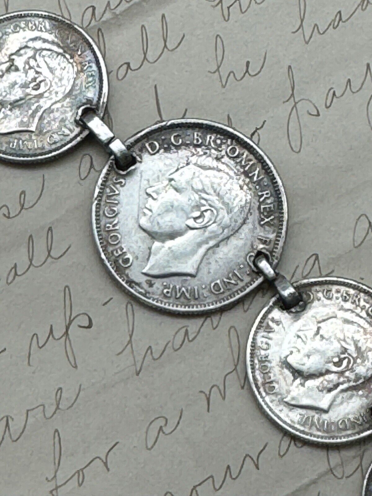 Vintage AUSTRALIA 1943 FLORIN Sterling Coin Bracelet Marked Sterling 7 Coins 7”