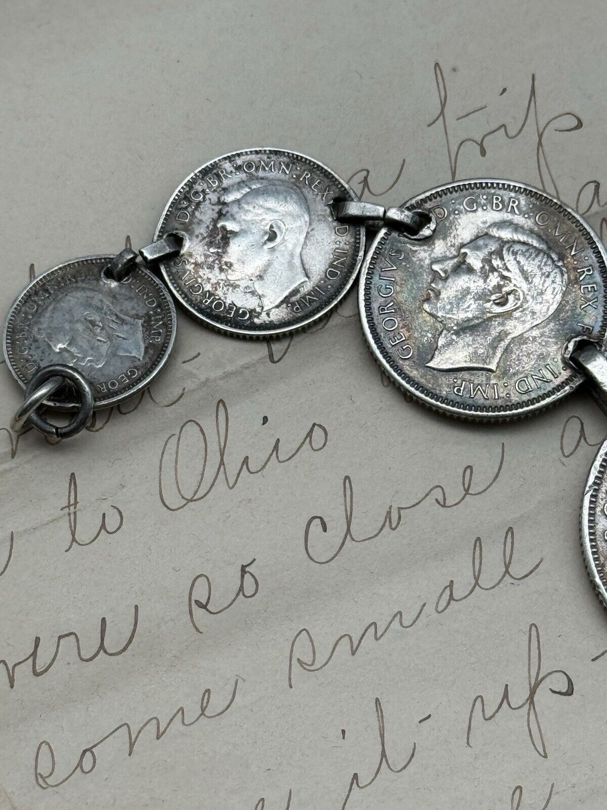 Vintage AUSTRALIA 1943 FLORIN Sterling Coin Bracelet Marked Sterling 7 Coins 7”