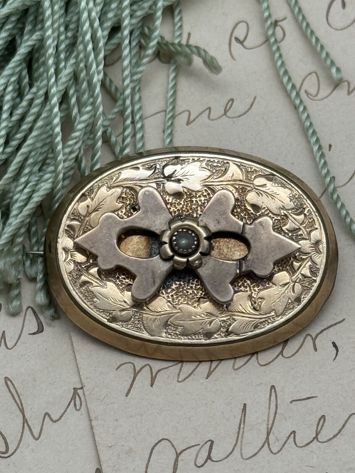 Victorian Gold Filled Brooch Pendant With Gold Plated 925 Sterling Chain 17.5”