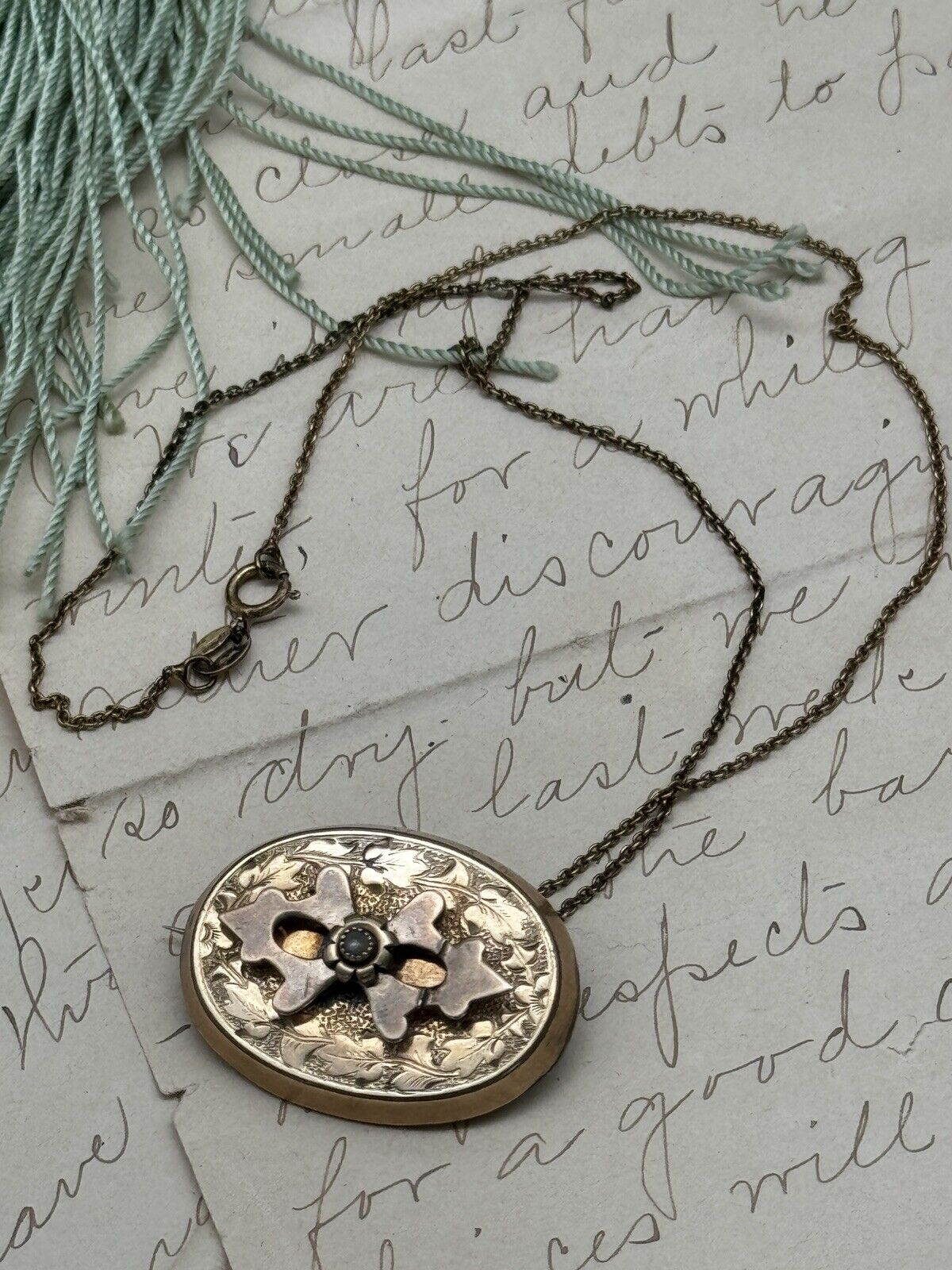 Victorian Gold Filled Brooch Pendant With Gold Plated 925 Sterling Chain 17.5”