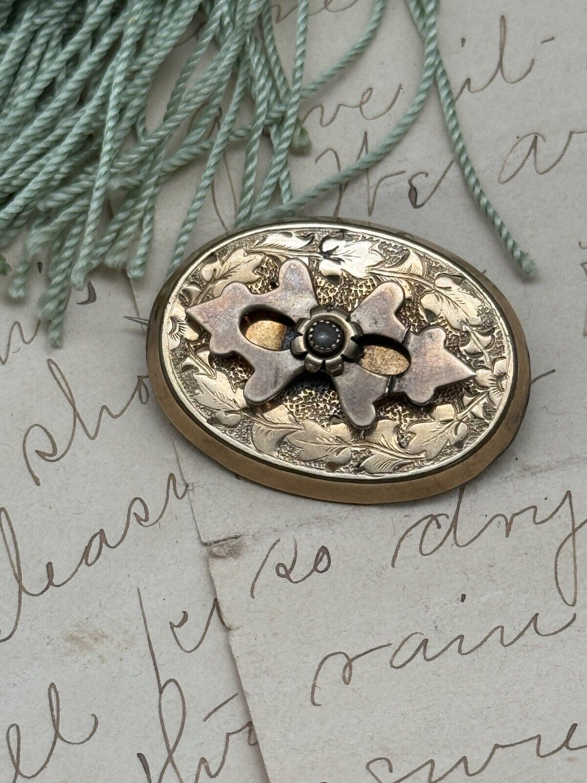 Victorian Gold Filled Brooch Pendant With Gold Plated 925 Sterling Chain 17.5”