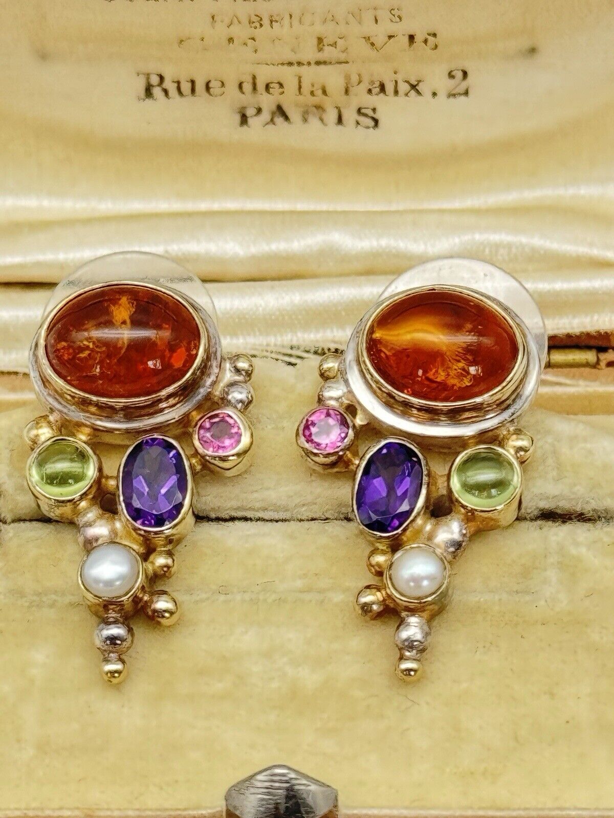 Pre-Loved MICHOU Earrings Sterling Amber Peridot Rhodolite Amethyst Pearl Garnet