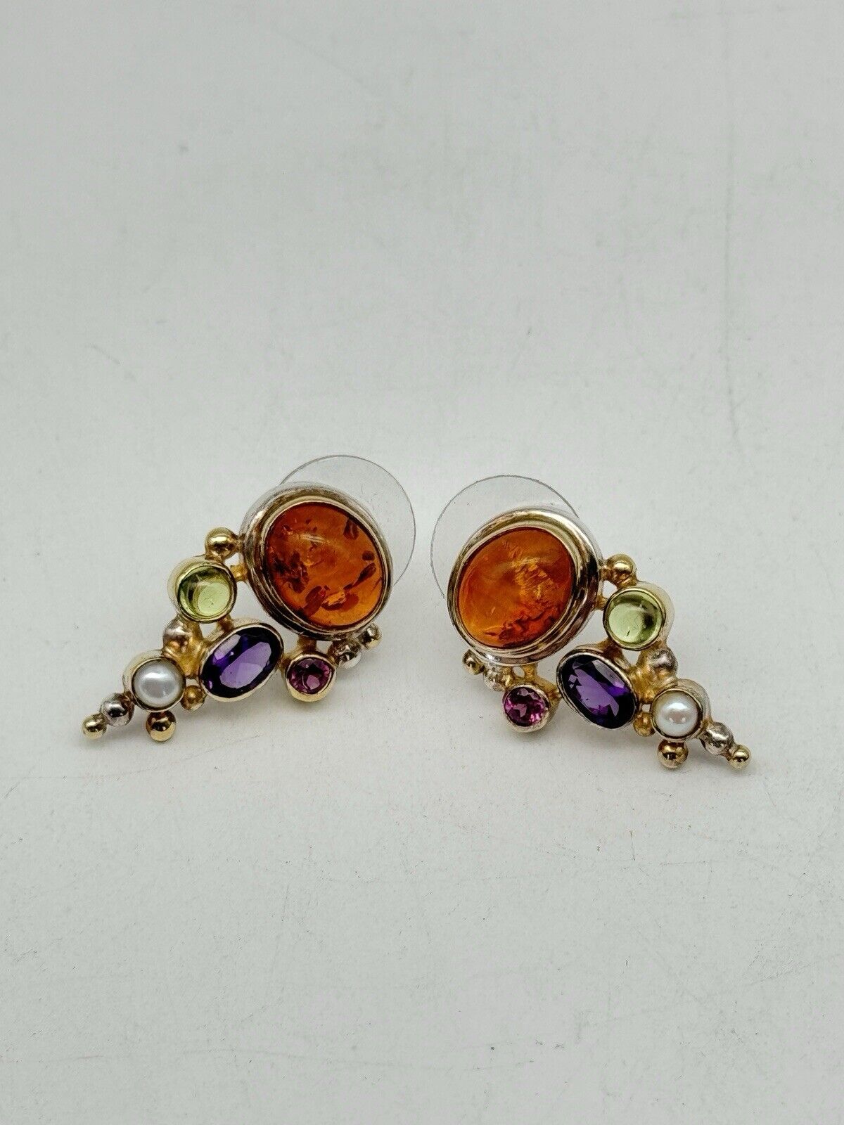 Pre-Loved MICHOU Earrings Sterling Amber Peridot Rhodolite Amethyst Pearl Garnet