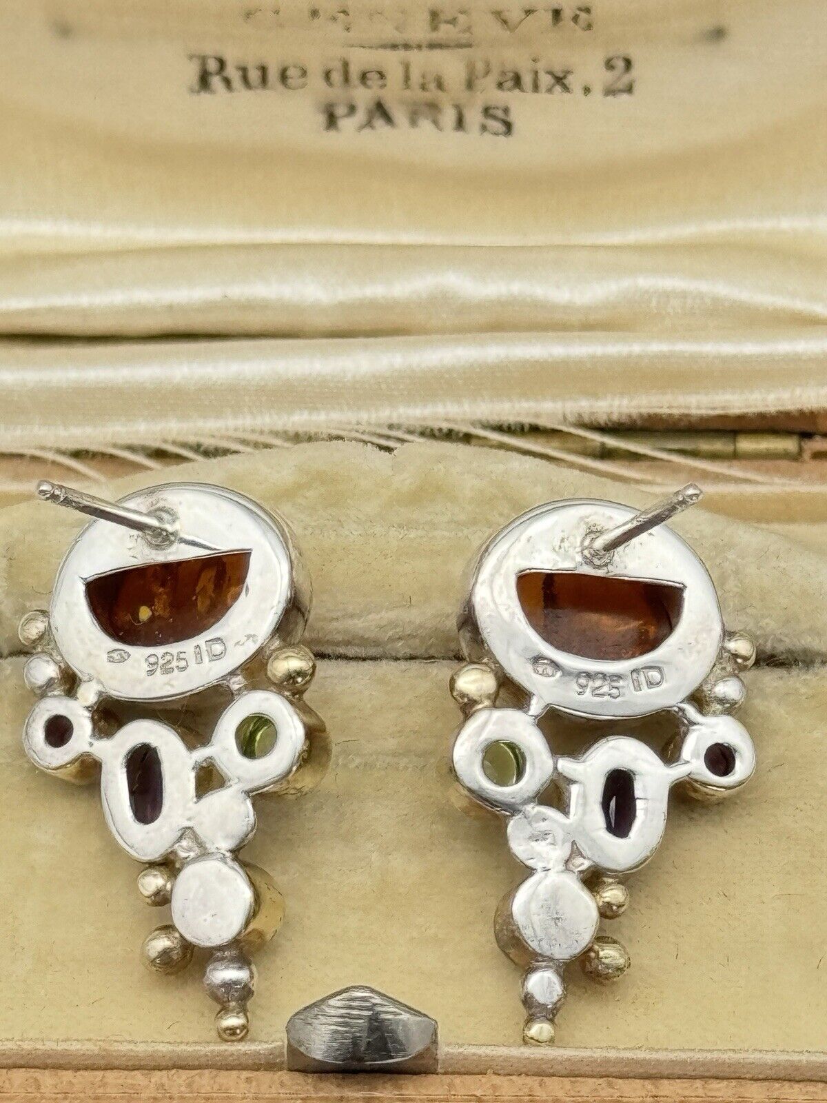 Pre-Loved MICHOU Earrings Sterling Amber Peridot Rhodolite Amethyst Pearl Garnet