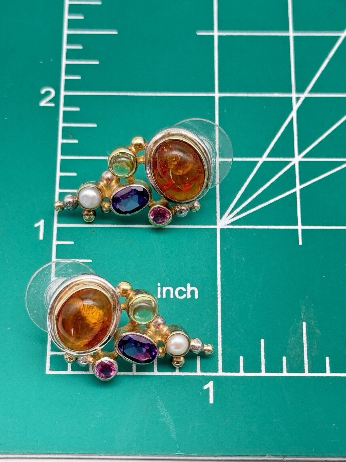 Pre-Loved MICHOU Earrings Sterling Amber Peridot Rhodolite Amethyst Pearl Garnet