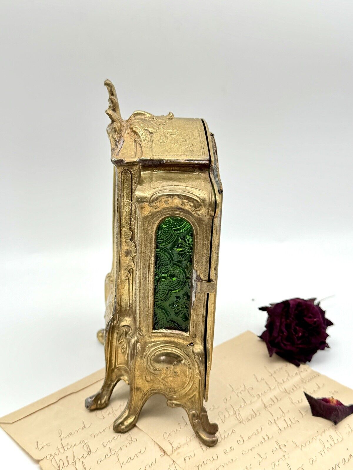 Antique French Style Jewelry Box Curio With Stained Glass MINIATURE