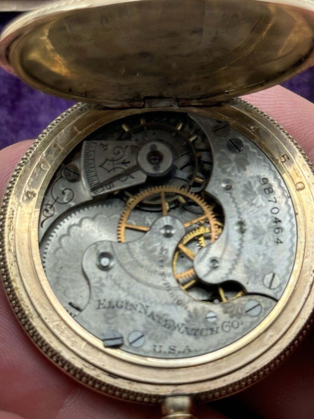 Antique GOLD FILLED Pocket Watch Elgin 1903 In Wood Case RUNS Inside Dedication